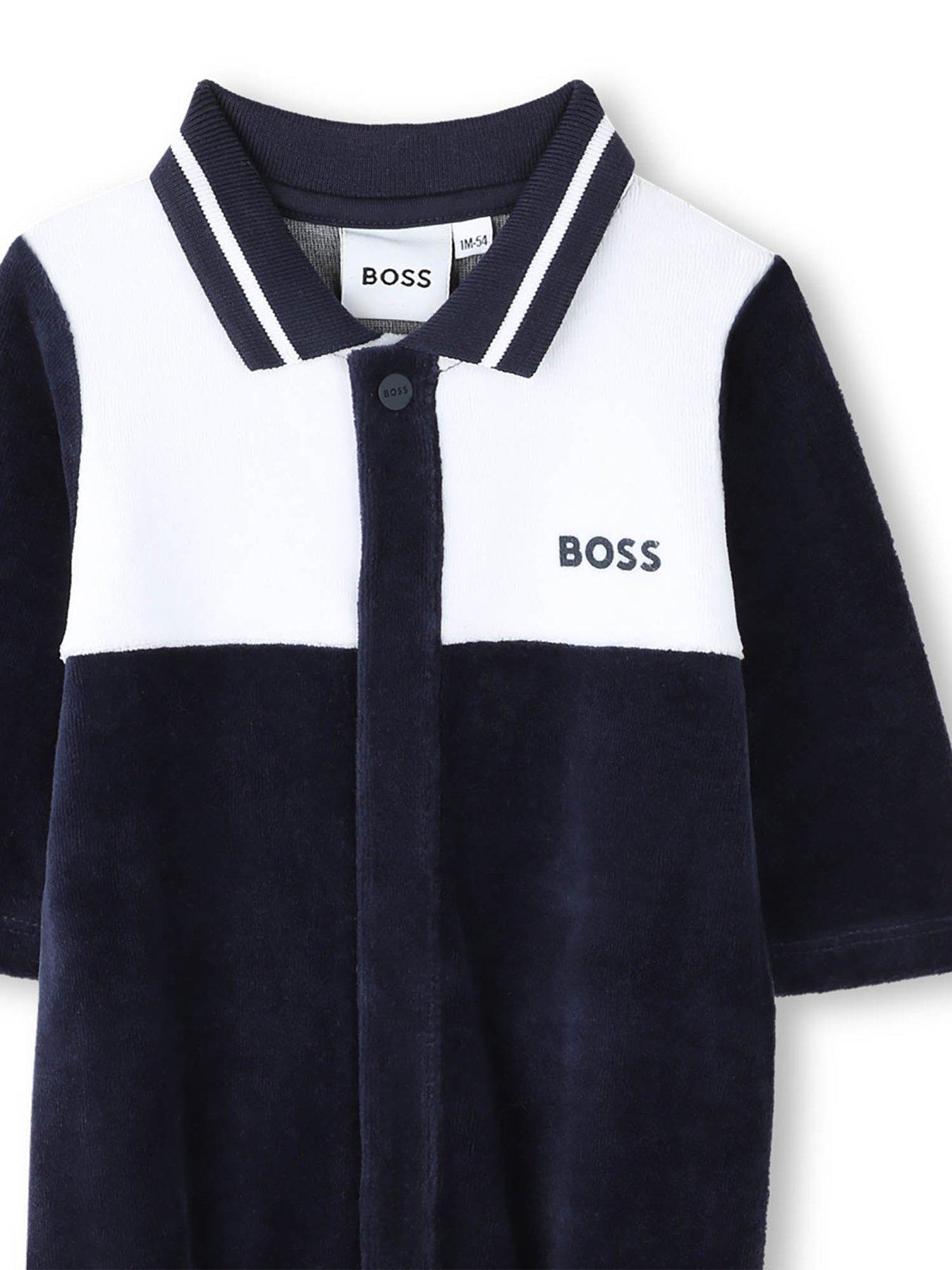  image of boss-newborn-baby-boys-polo-collar-sleepsuit-navy