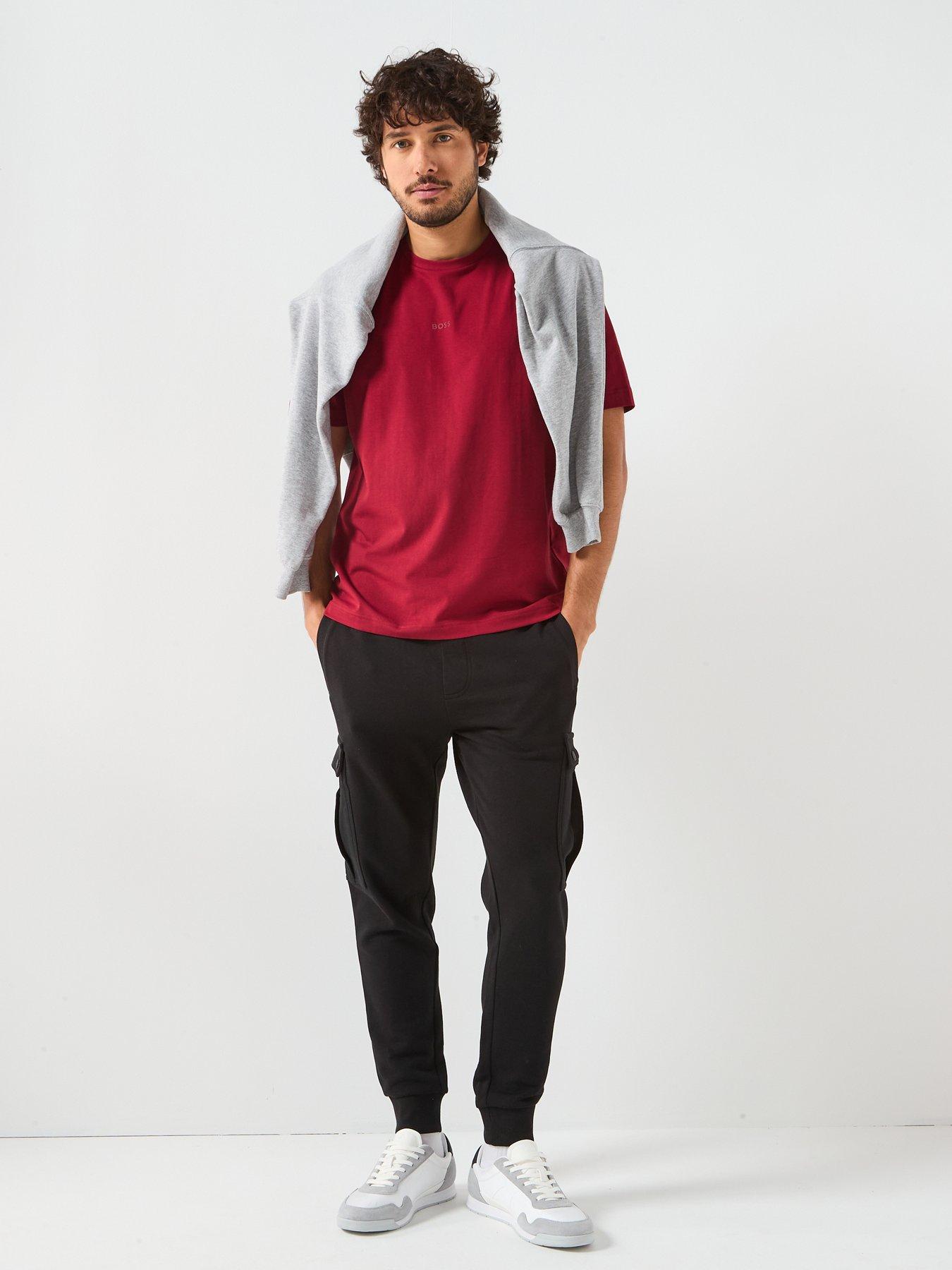  image of boss-tchup-relaxed-fit-centre-logo-t-shirt-dark-red