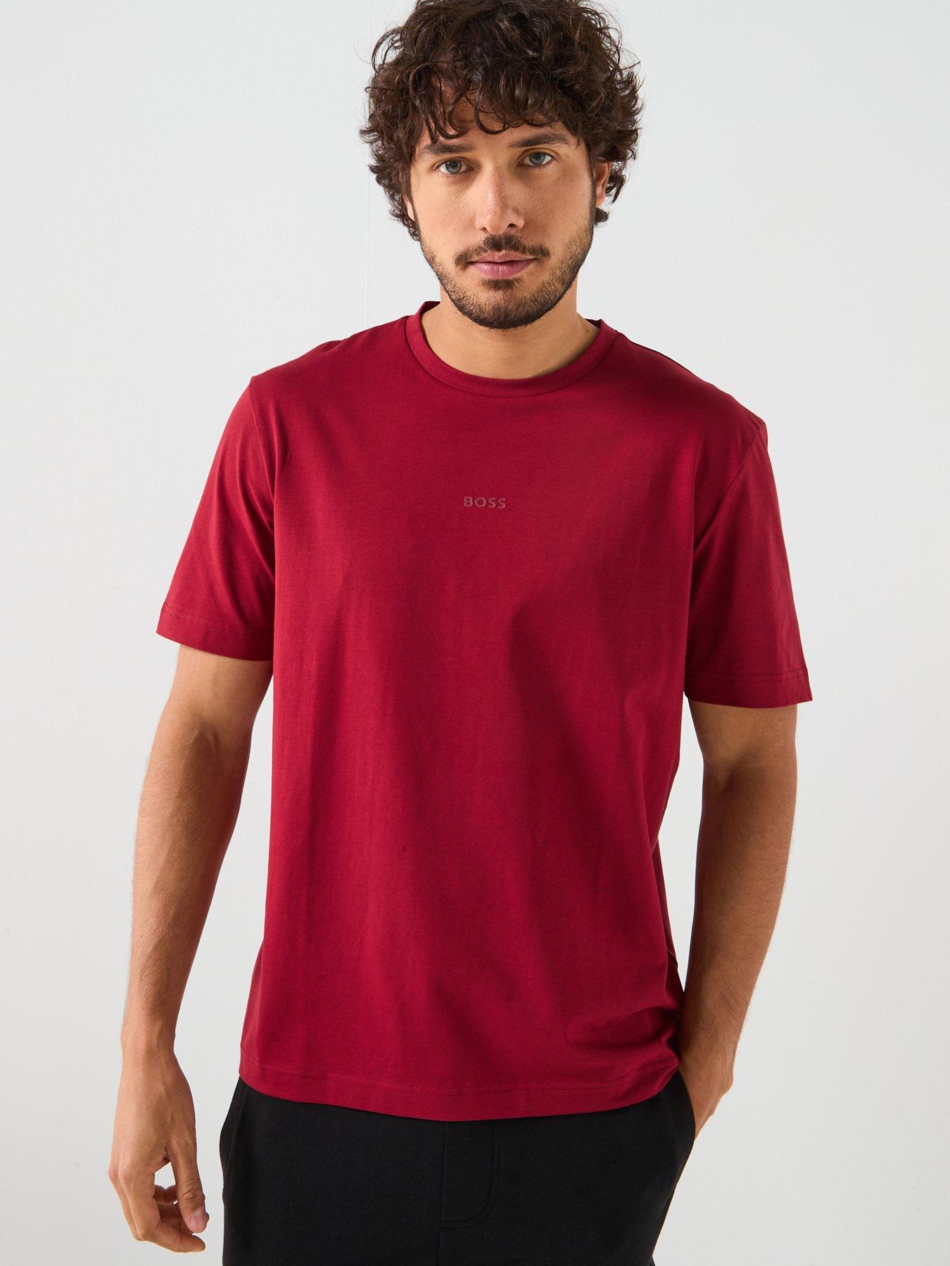  image of boss-tchup-relaxed-fit-centre-logo-t-shirt-dark-red