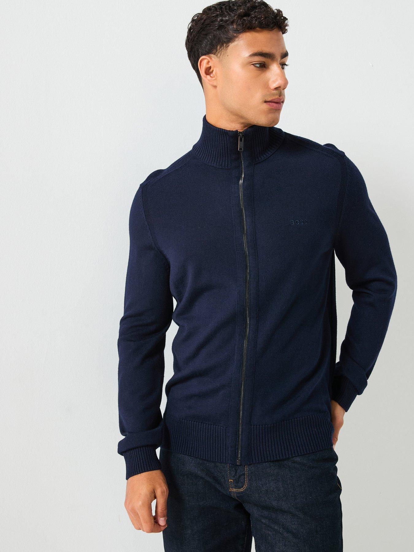 BOSS Avac Full Zip Knitted Jumper - Navy