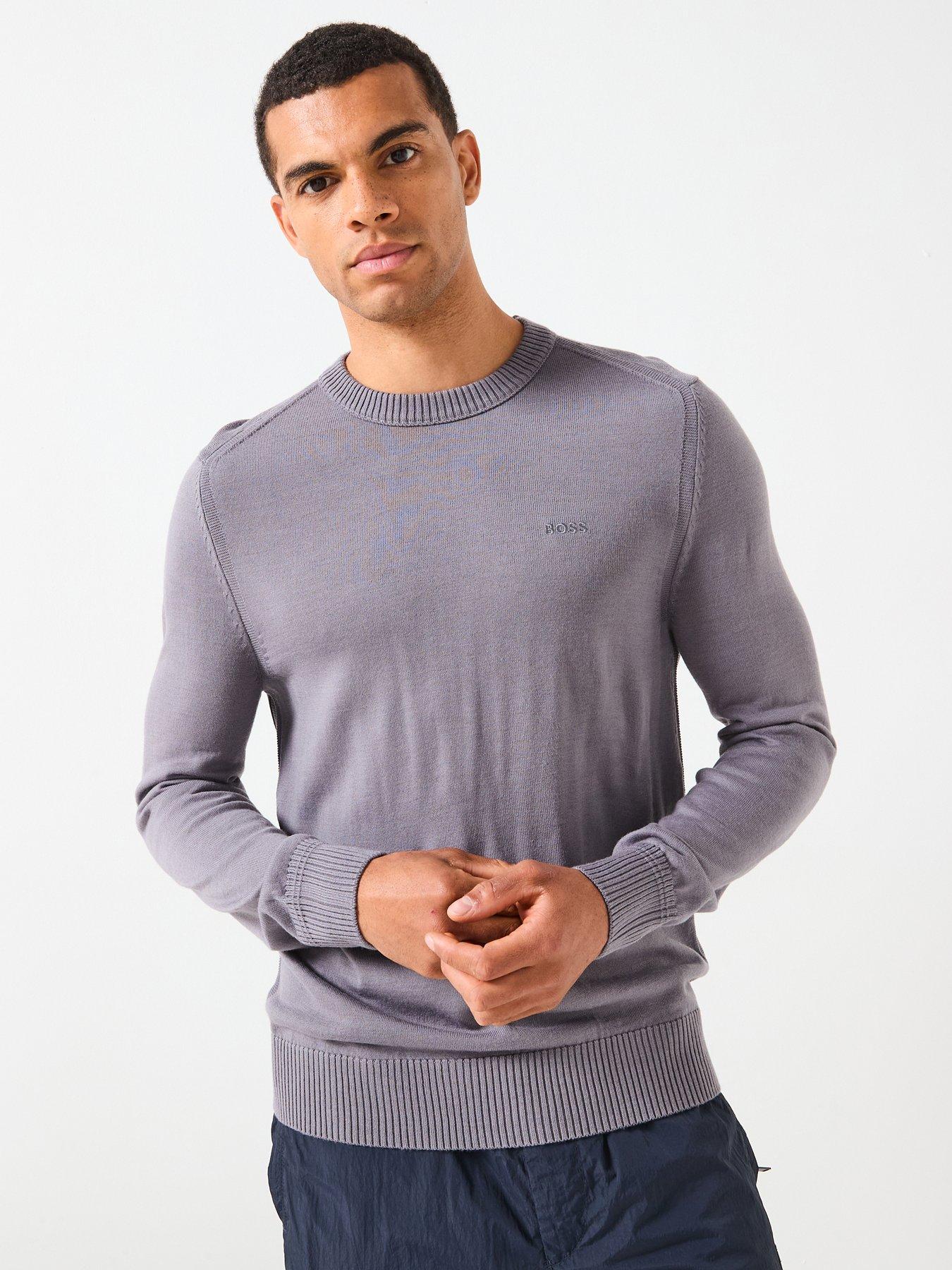 Image 1 of 6 of BOSS Avac Crew Knitted Jumper - Light Grey