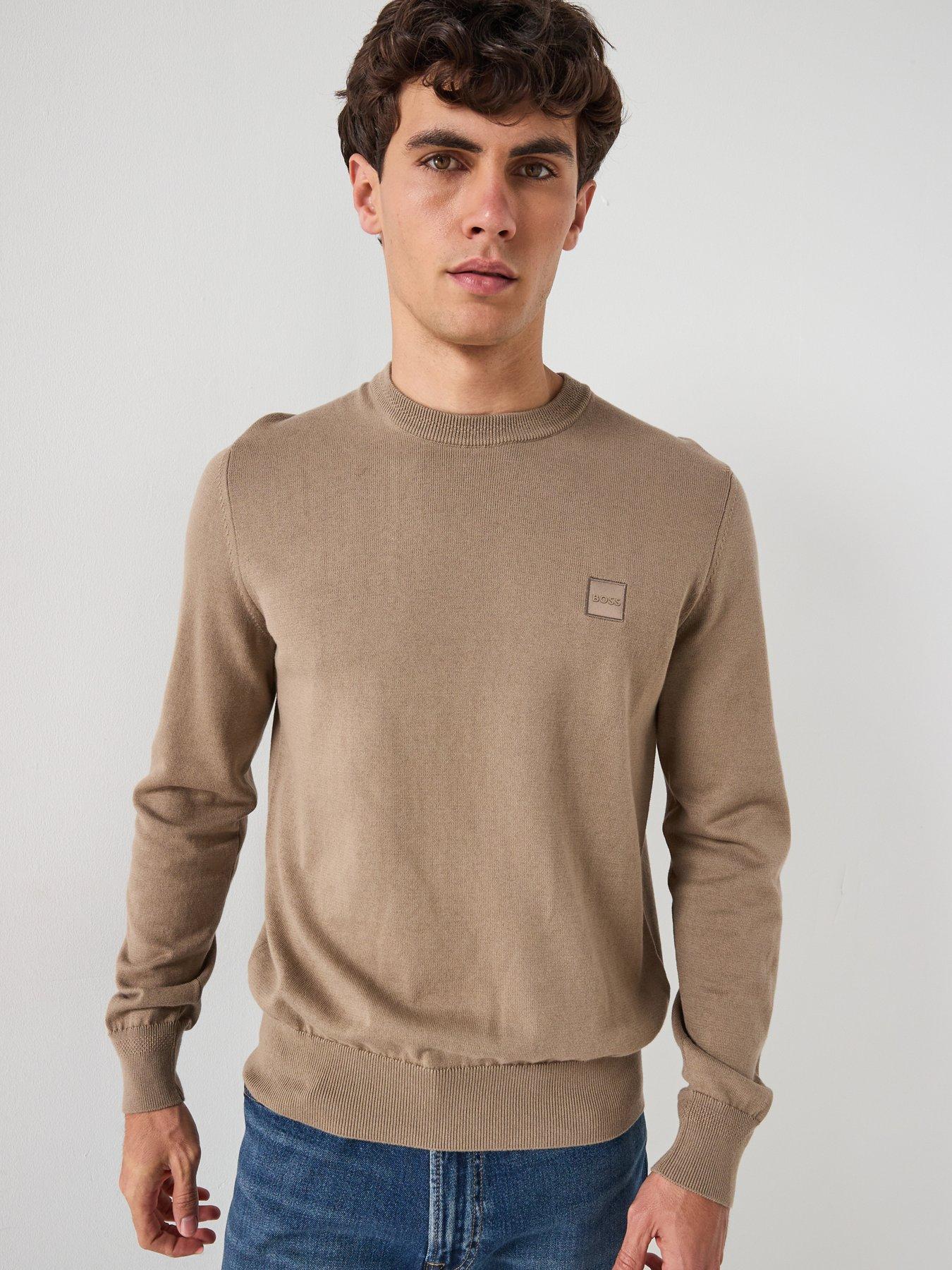 front image of boss-kanovano-regular-fit-knitted-jumper-dark-beige