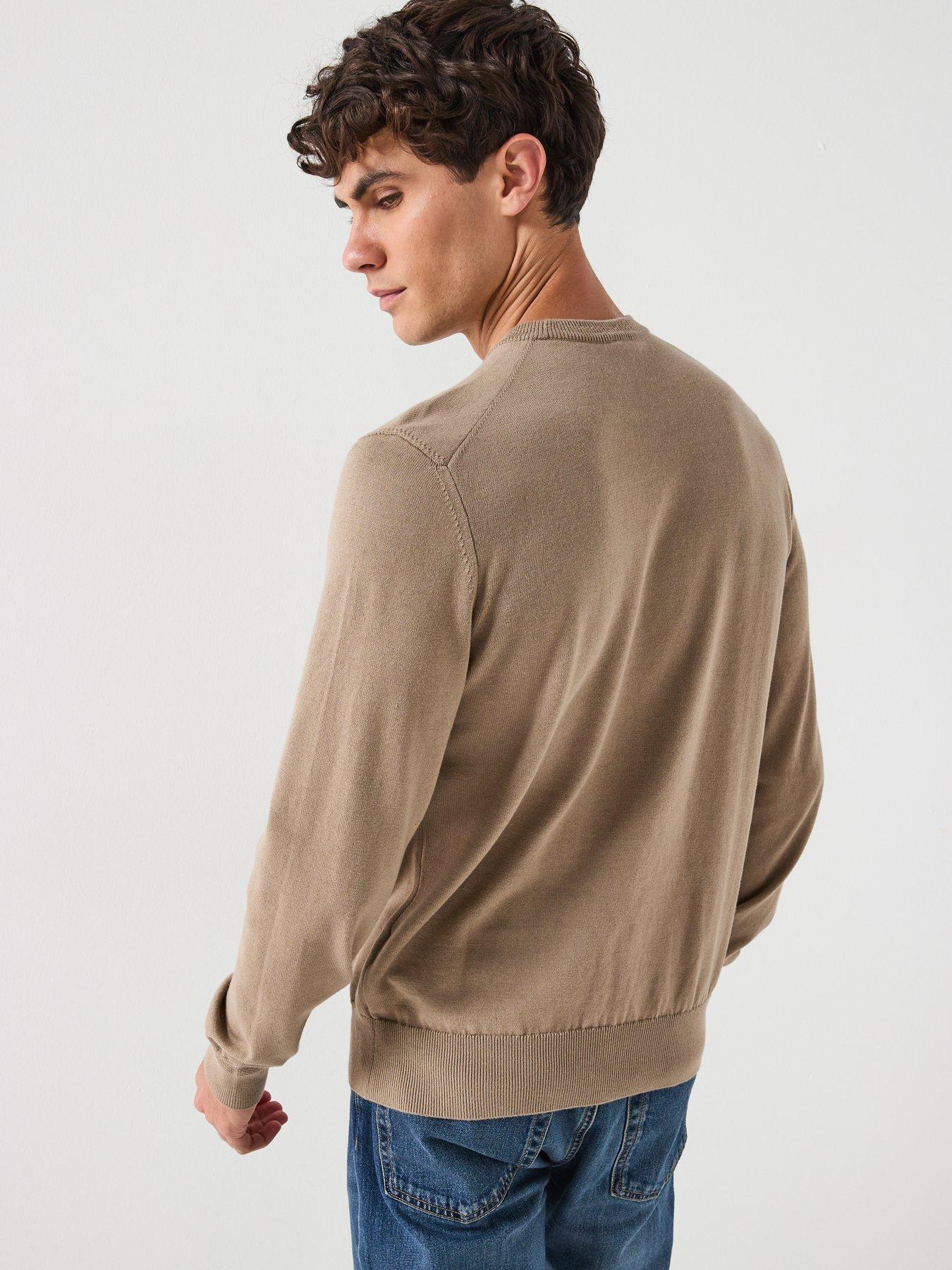 image of boss-kanovano-regular-fit-knitted-jumper-dark-beige