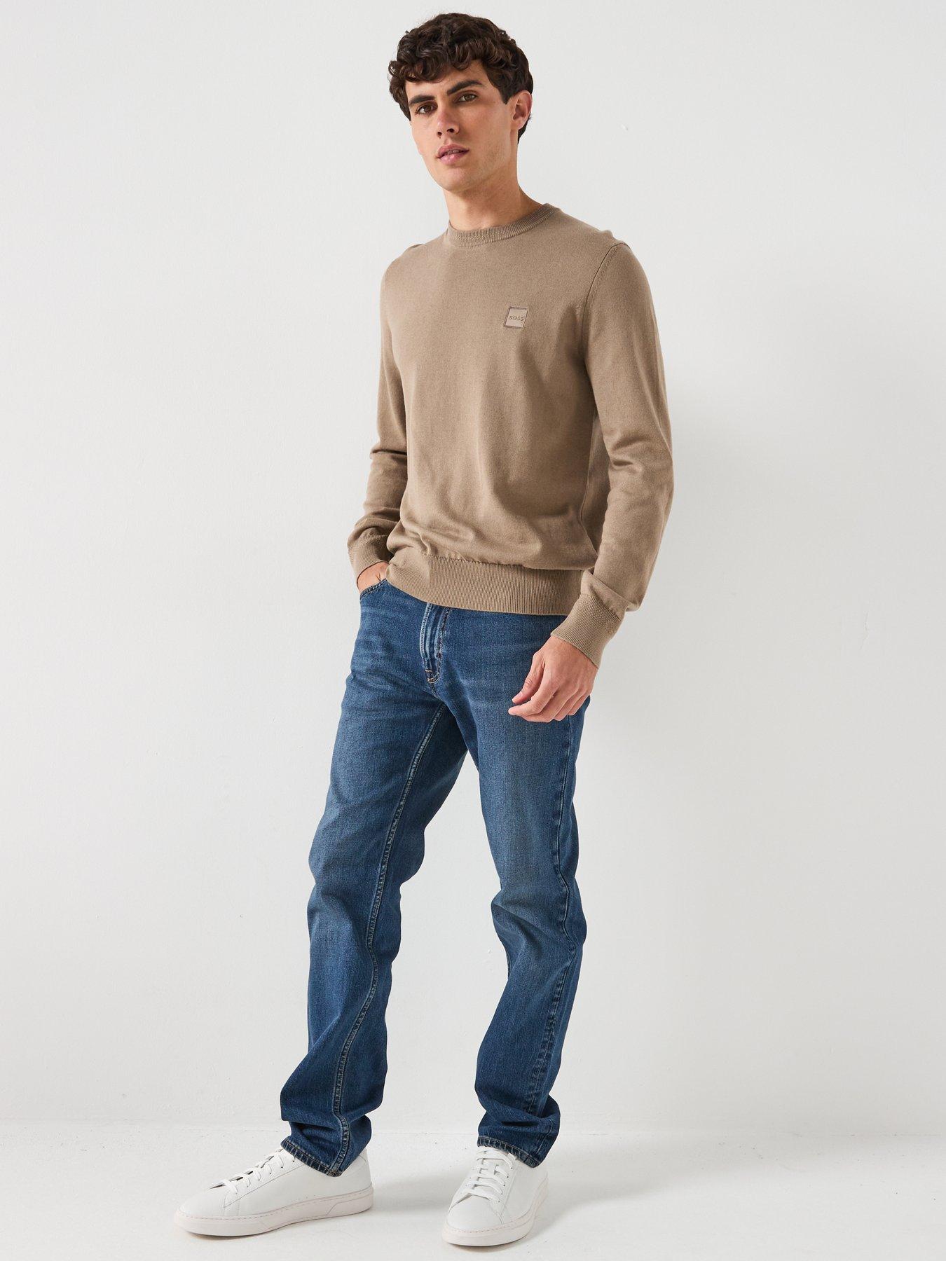  image of boss-kanovano-regular-fit-knitted-jumper-dark-beige