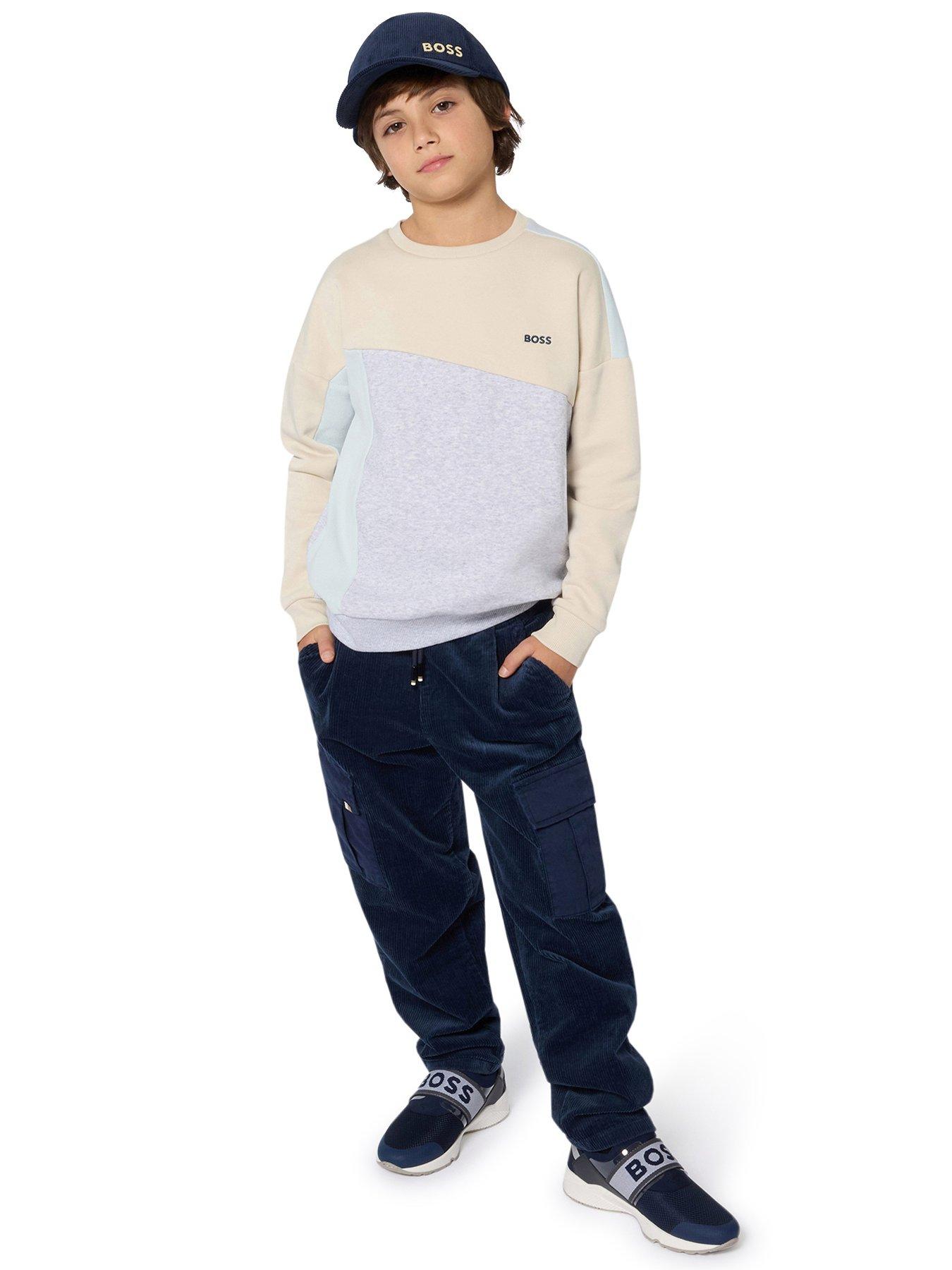 stillFront image of boss-boys-colour-block-sweatshirt-cream