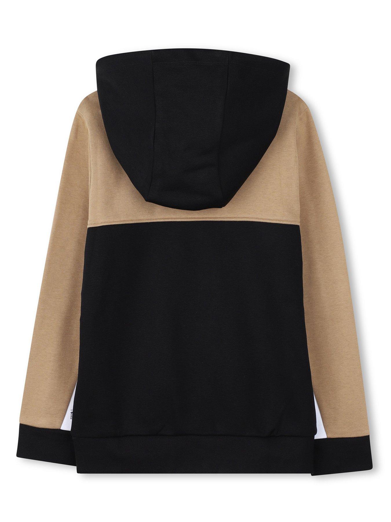 back image of boss-boys-colour-block-zip-through-hoodie-black