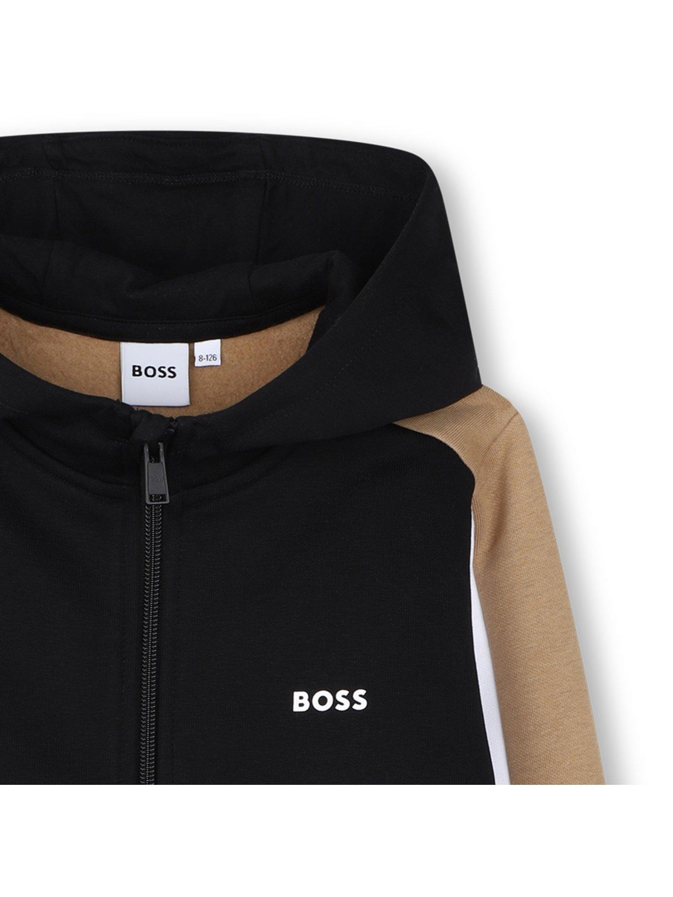  image of boss-boys-colour-block-zip-through-hoodie-black