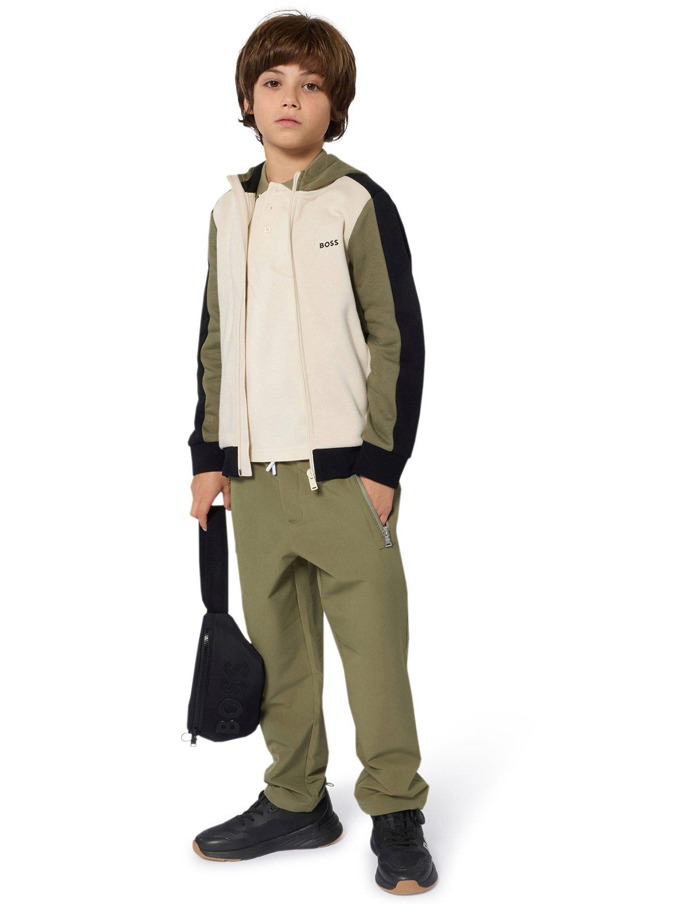 front image of boss-boys-colour-block-zip-through-hoodie-cream