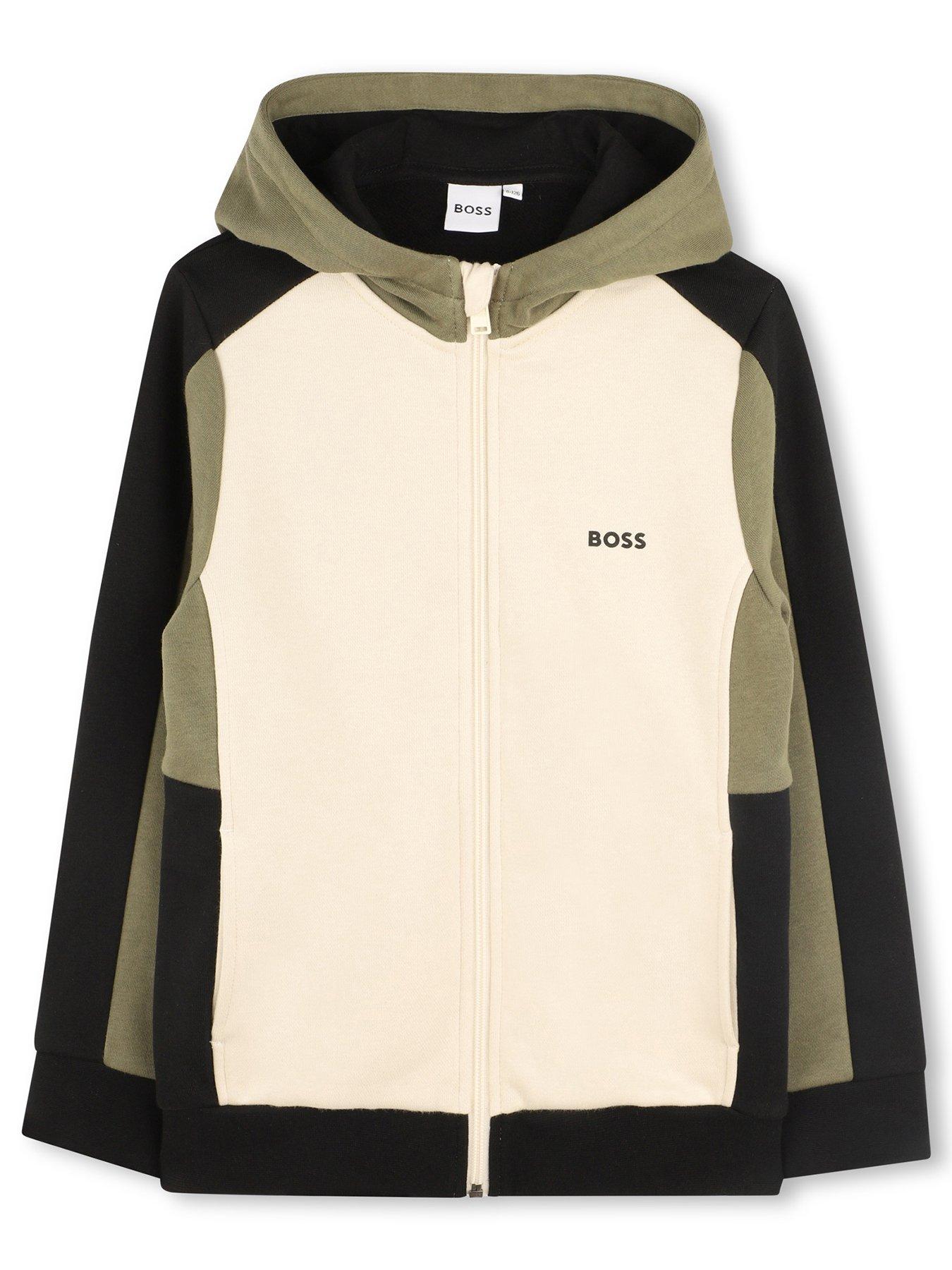 BOSS Boys Colour Block Zip Through Hoodie - Cream