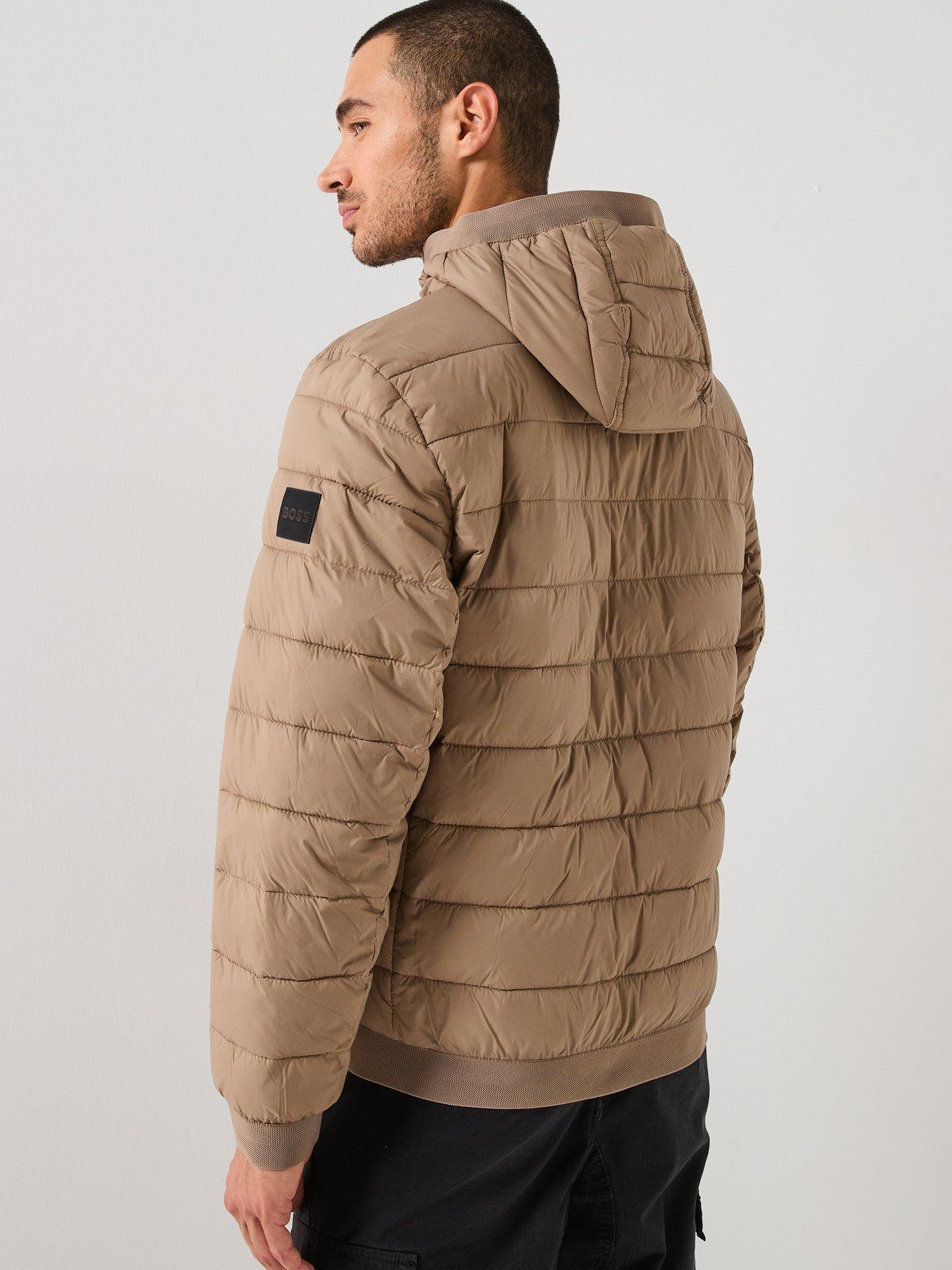  image of boss-odenis-regular-fit-hooded-padded-jacket-dark-beige