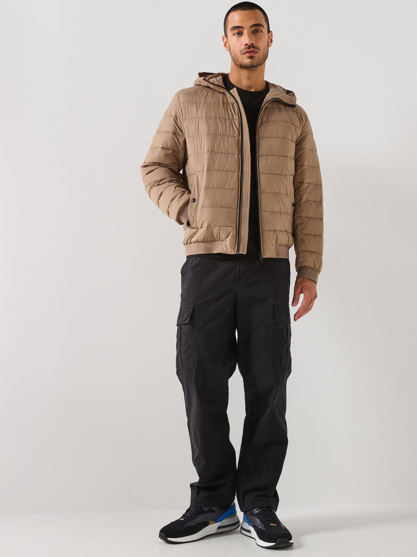  image of boss-odenis-regular-fit-hooded-padded-jacket-dark-beige