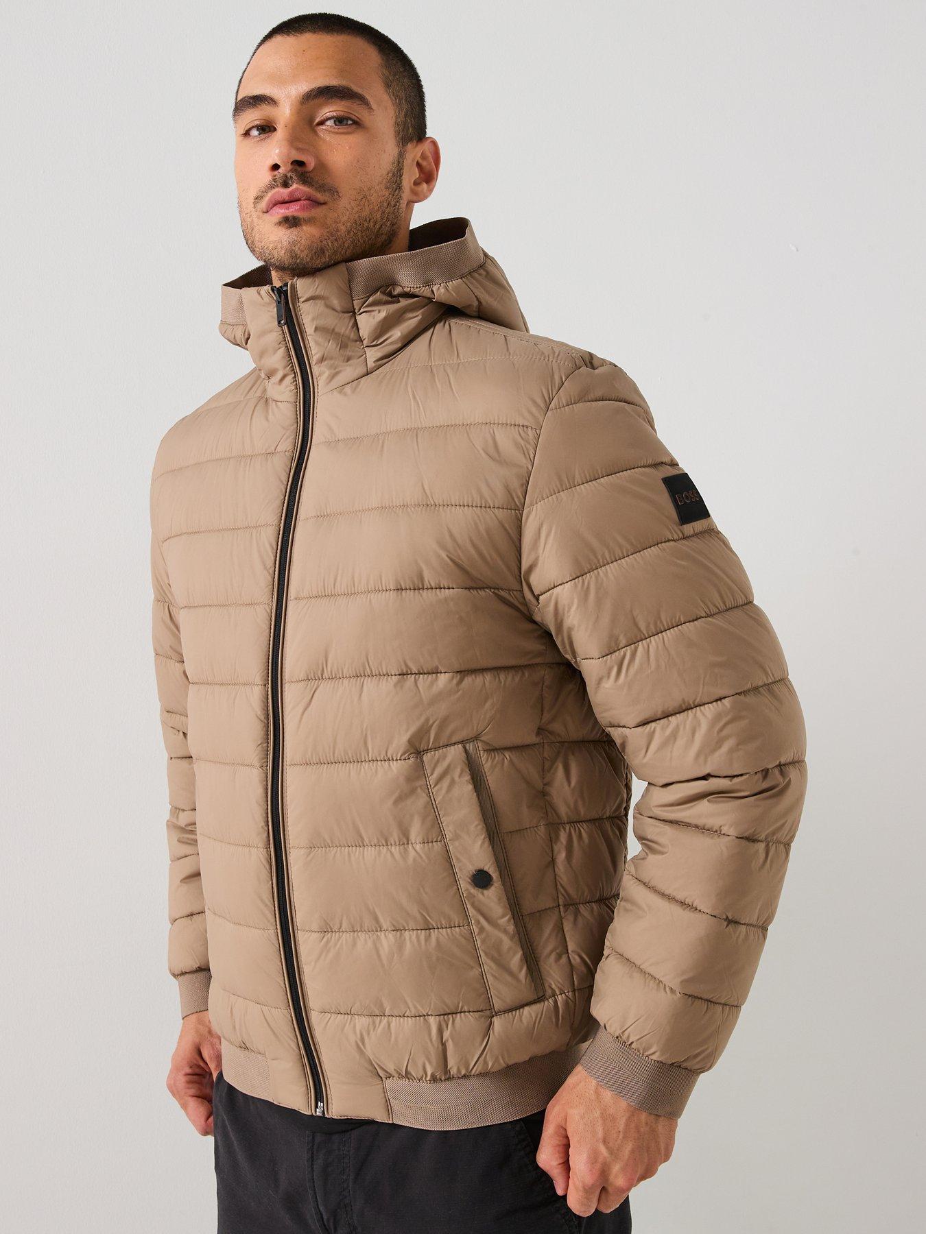  image of boss-odenis-regular-fit-hooded-padded-jacket-dark-beige