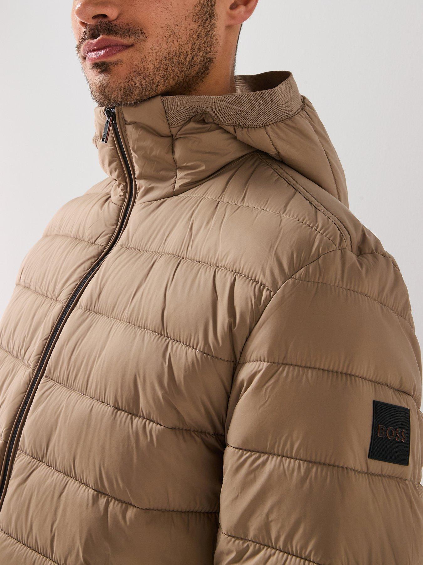 image of boss-odenis-regular-fit-hooded-padded-jacket-dark-beige