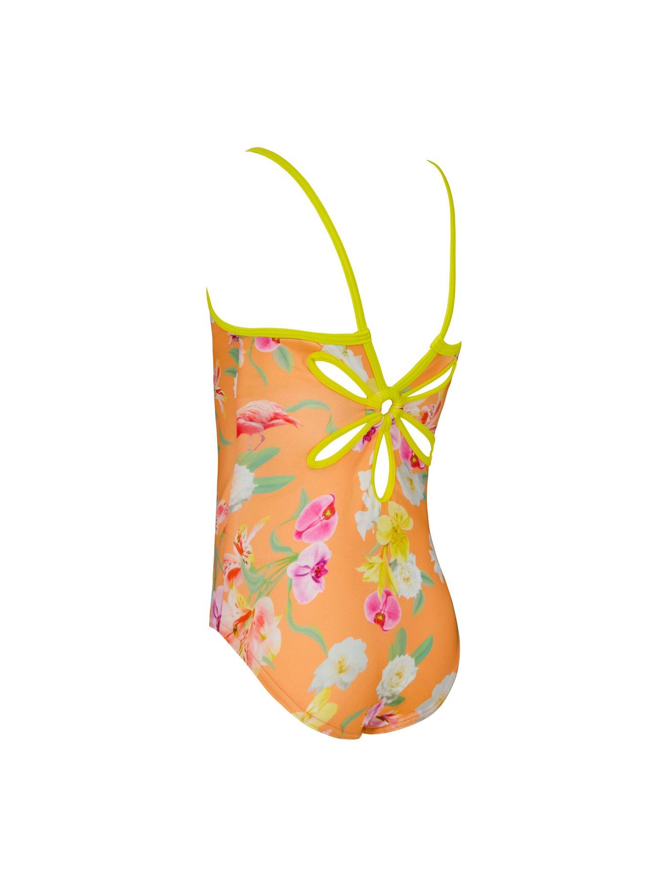 Image 4 of 4 of Zoggs Kids Girls Nirvana Yaroomba Floral Swimsuit - Orange