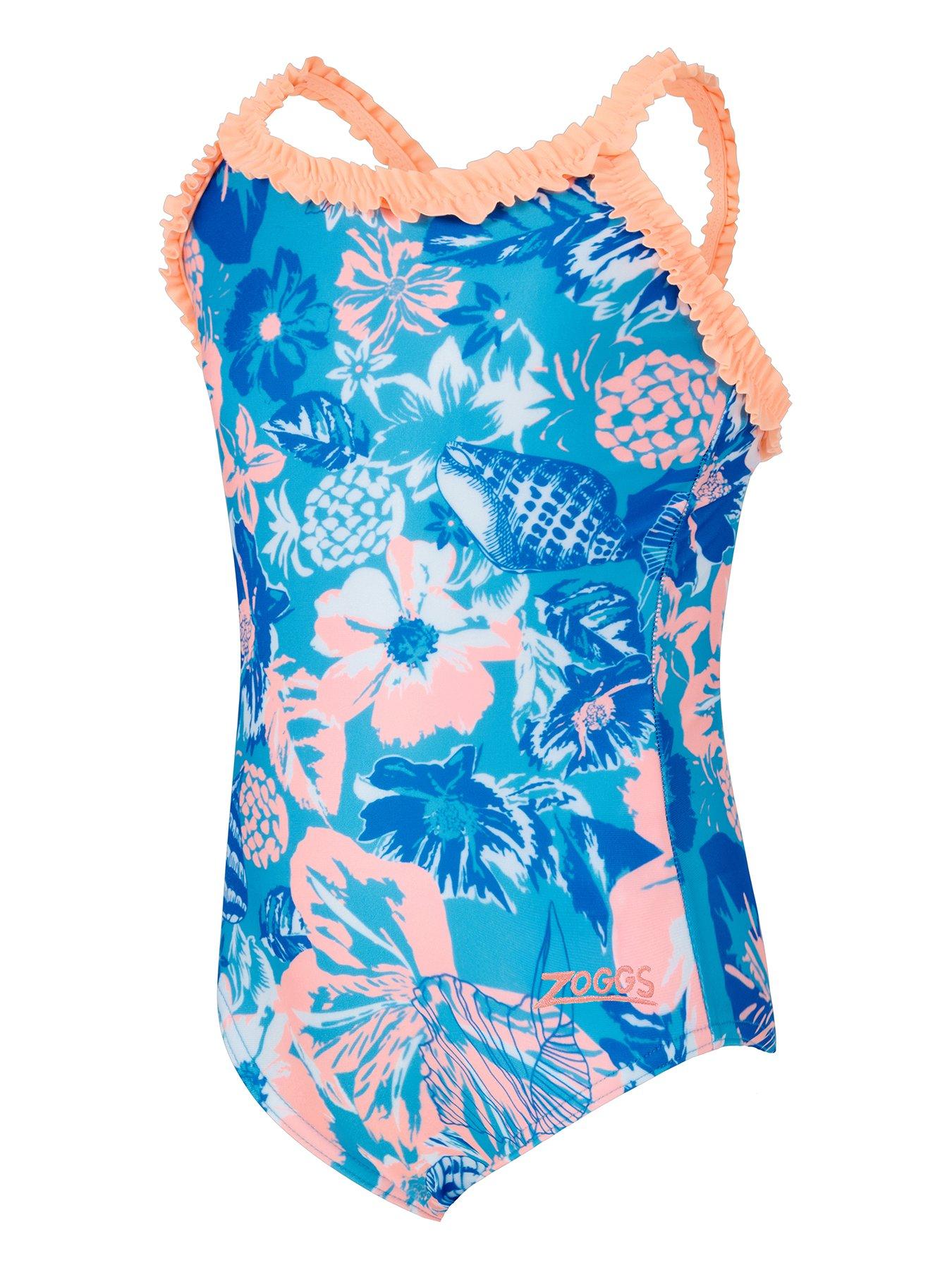 undefined Kids Girls Bahia Ruffle Crossback Swimsuit - Blue