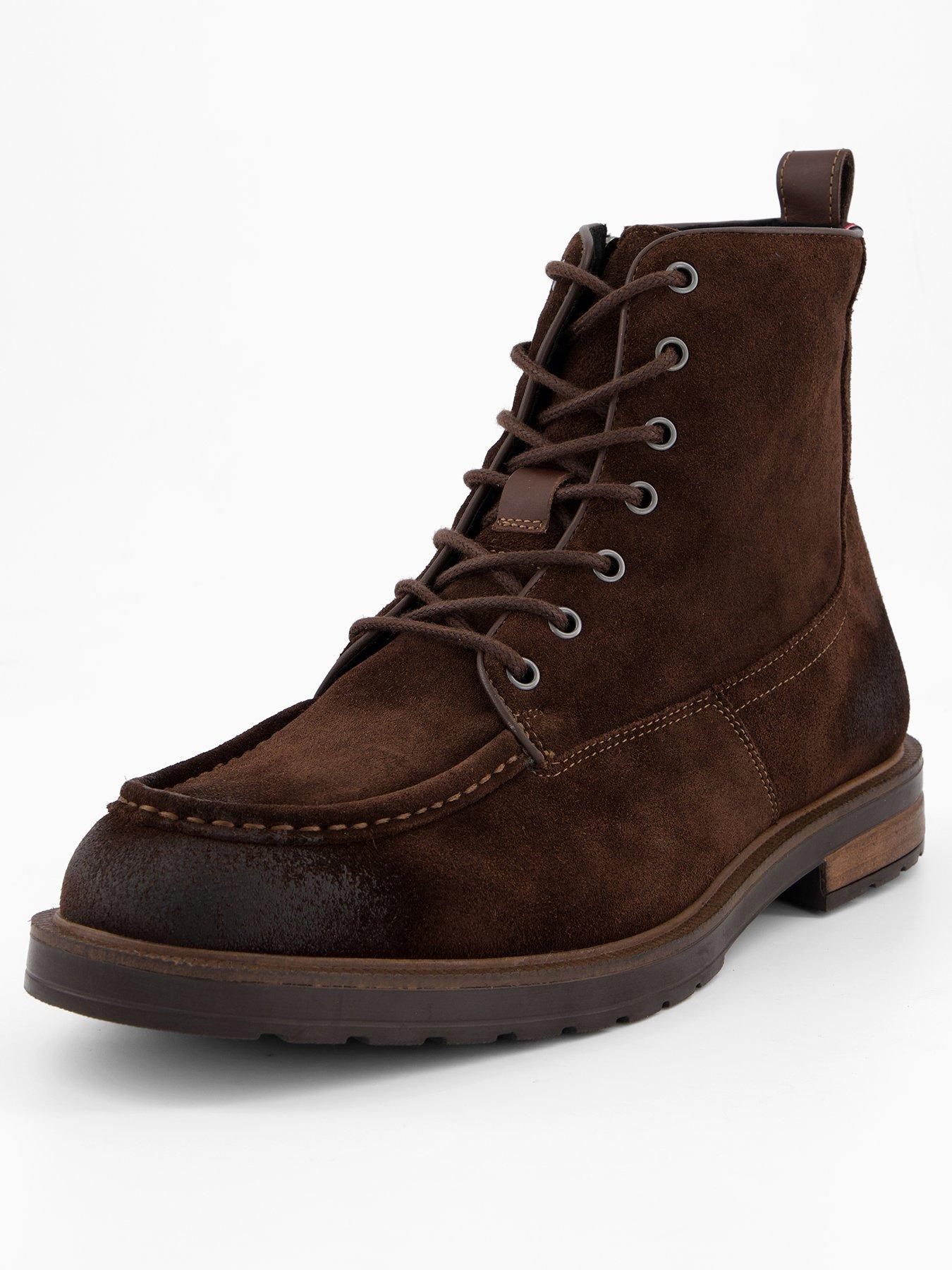  image of tommy-hilfiger-cleated-suede-side-zip-lace-up-boots-brown