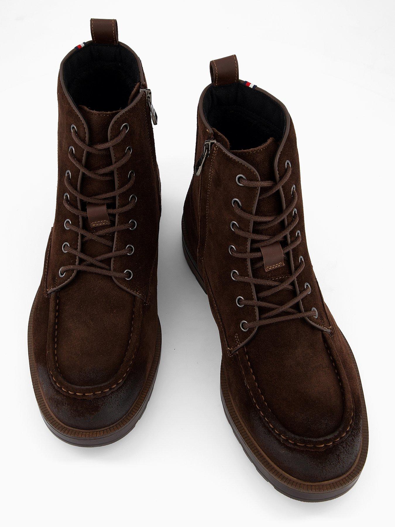  image of tommy-hilfiger-cleated-suede-side-zip-lace-up-boots-brown