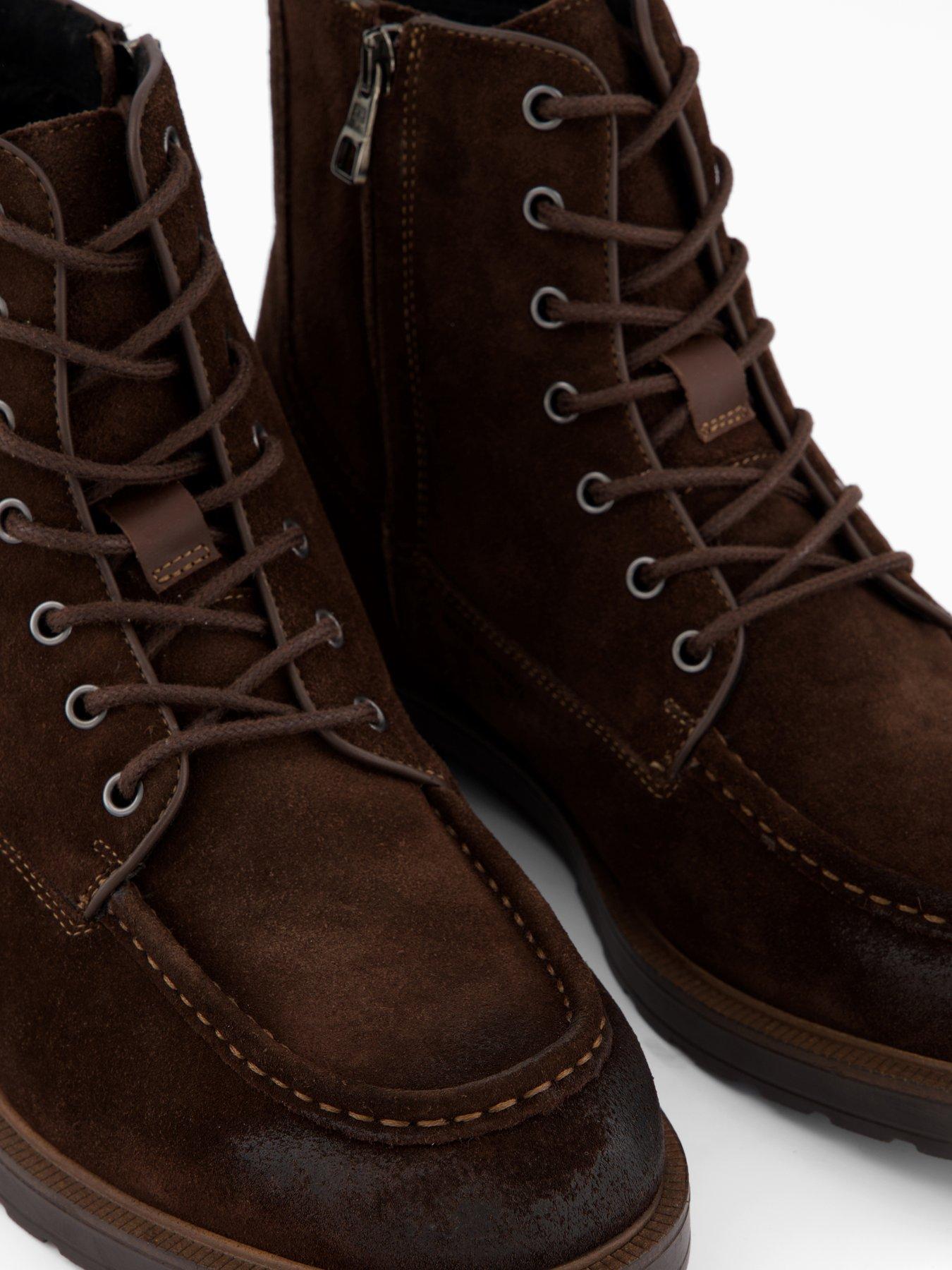  image of tommy-hilfiger-cleated-suede-side-zip-lace-up-boots-brown