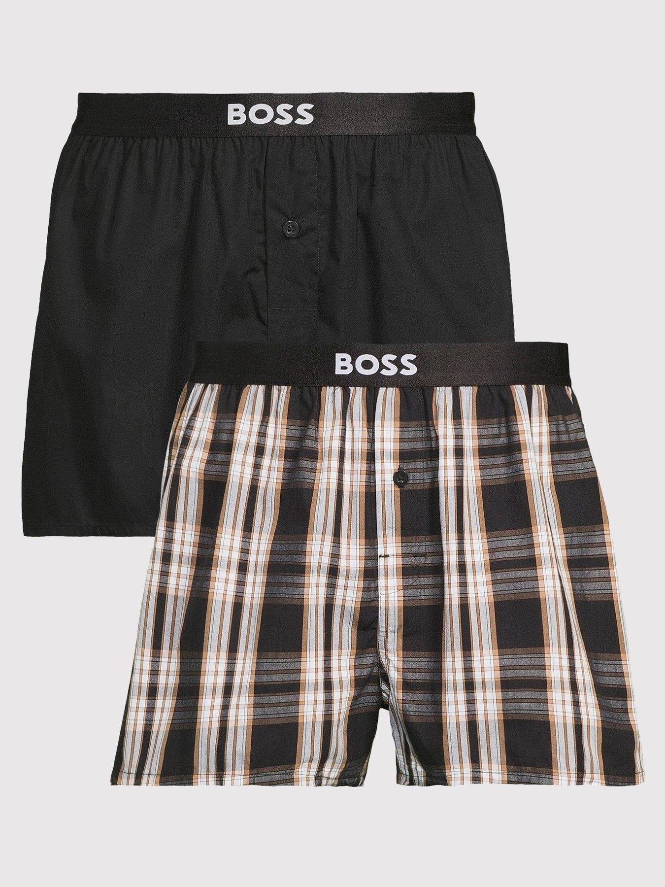 front image of boss-bodywear-2-pack-woven-boxer-shorts-blackmulti