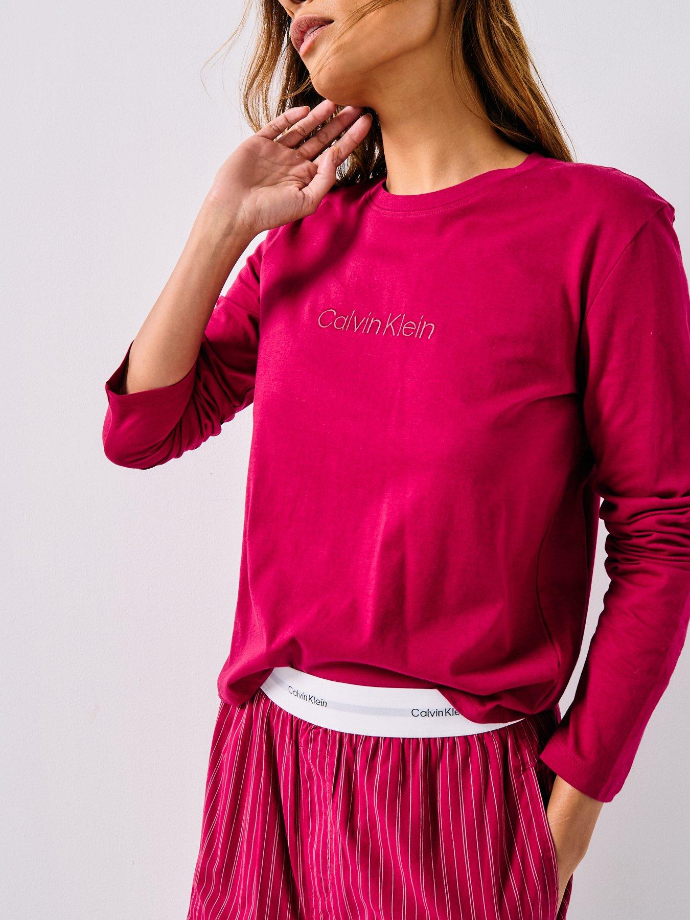  image of calvin-klein-long-sleeve-t-shirt-and-pant-holiday-set-red