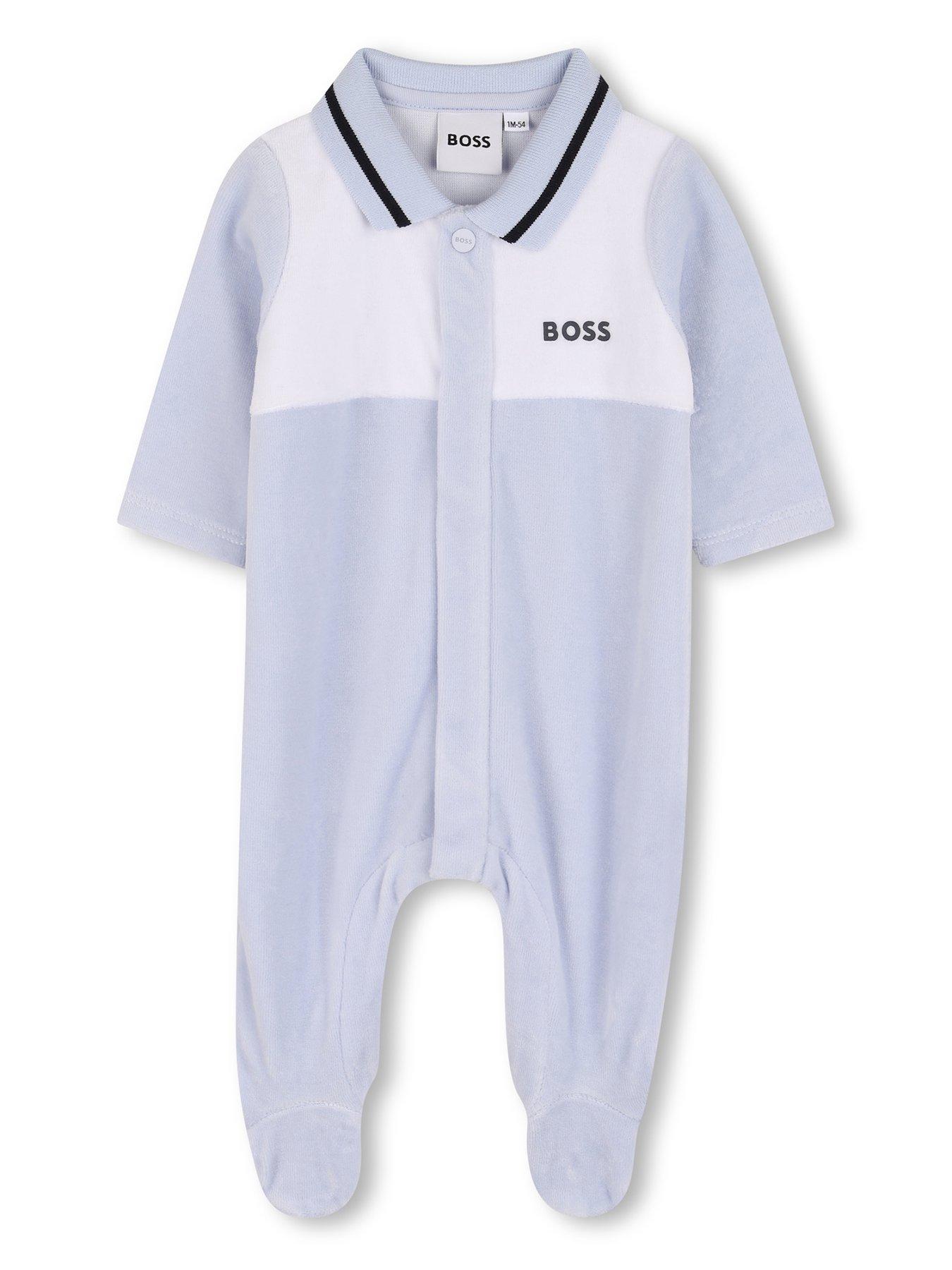 BOSS Newborn Baby Boys Polo Collar Sleepsuit - Light Blue
