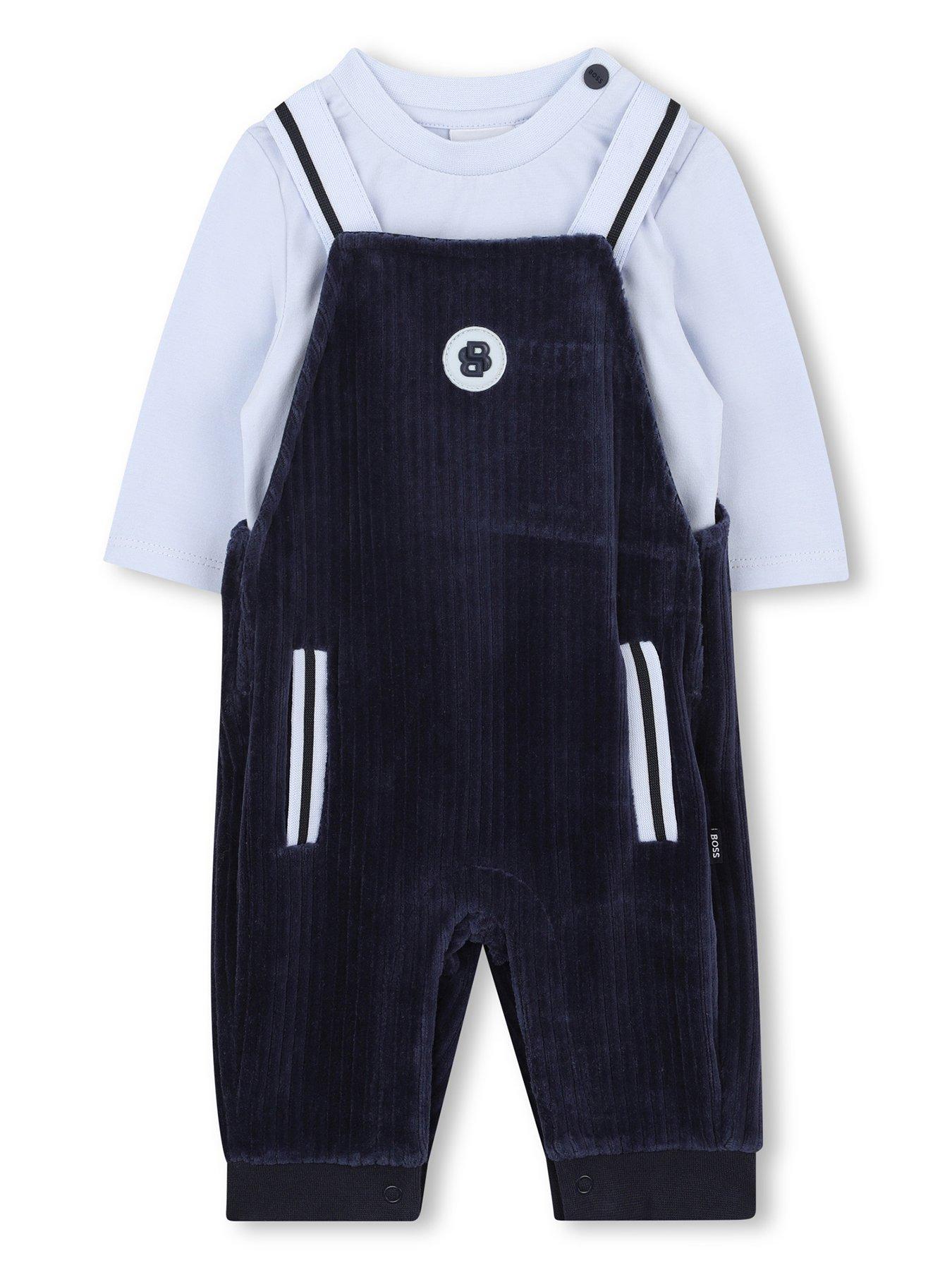 BOSS Newborn Baby Boys Dungaree Set - Navy