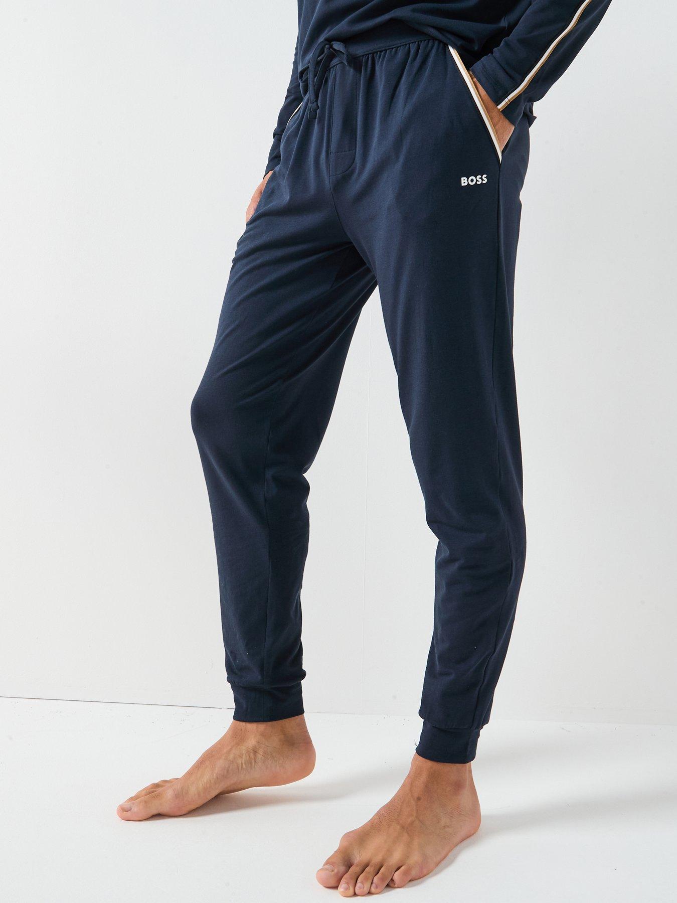 BOSS Unique Global Stripe Taped Loungewear Cuffed Pants - Navy