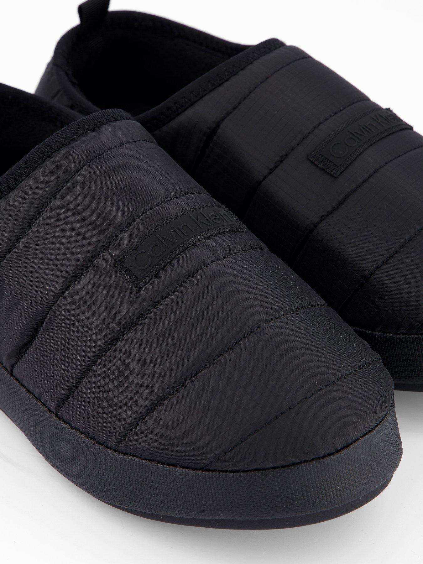  image of calvin-klein-ripstop-logo-patch-slippers-black