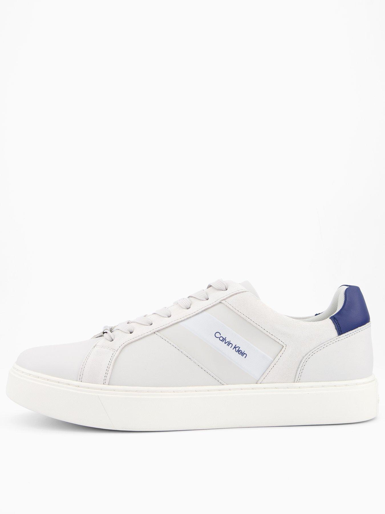 undefined Classic Cupsole Laceup Tape Leather Trainers - White / Navy
