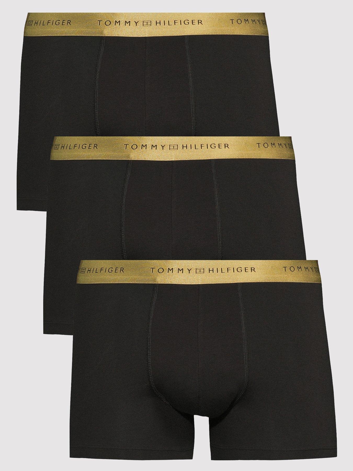  image of tommy-hilfiger-3-pack-gold-waistband-signature-trunks-black