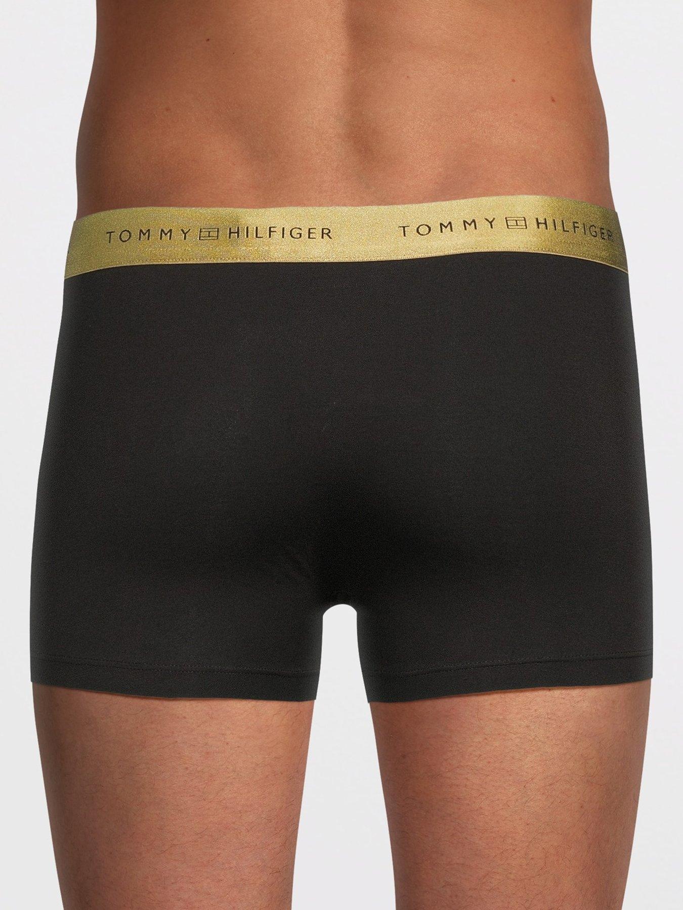  image of tommy-hilfiger-3-pack-gold-waistband-signature-trunks-black