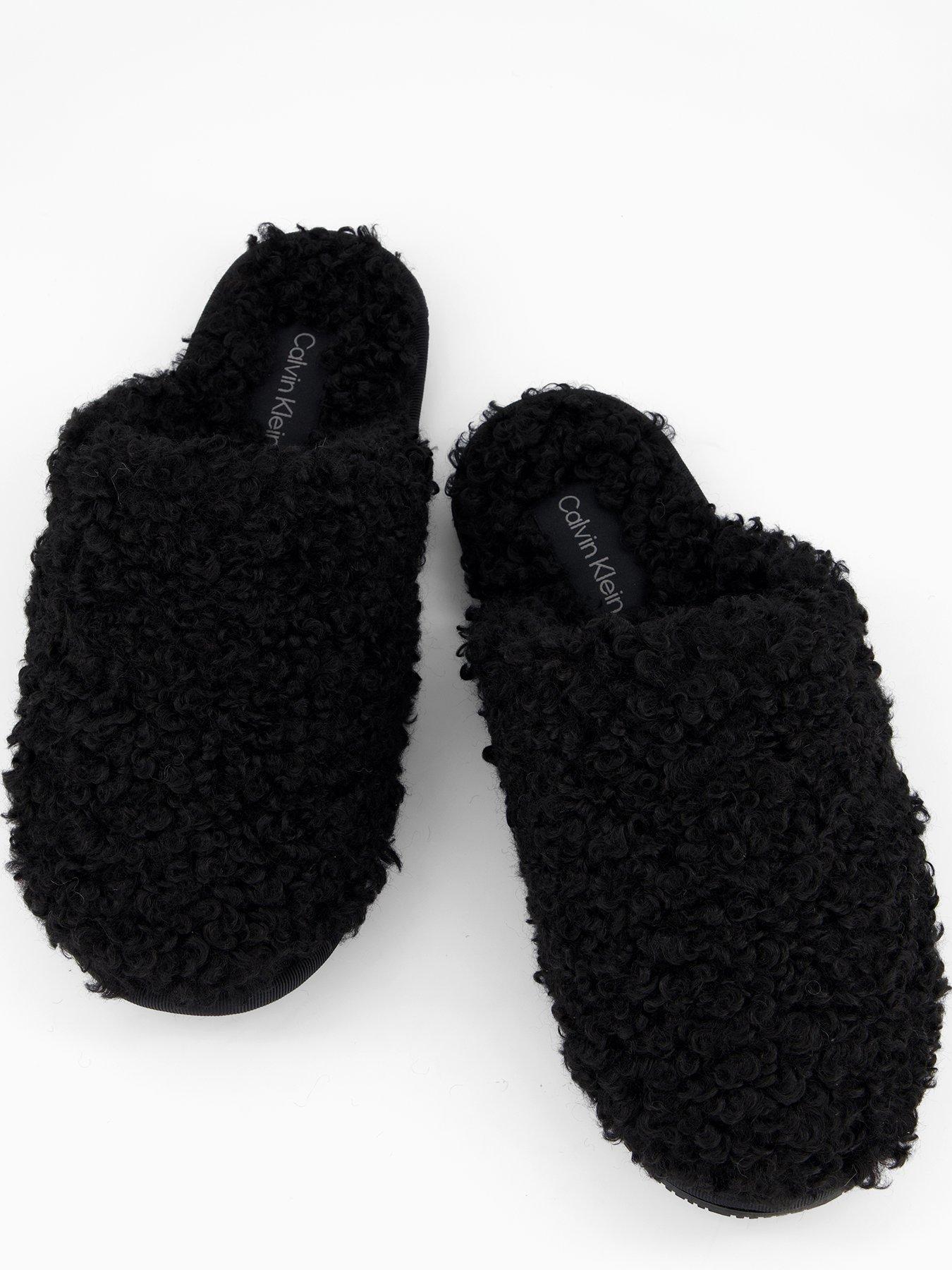  image of calvin-klein-faux-fur-teddy-slipper-black