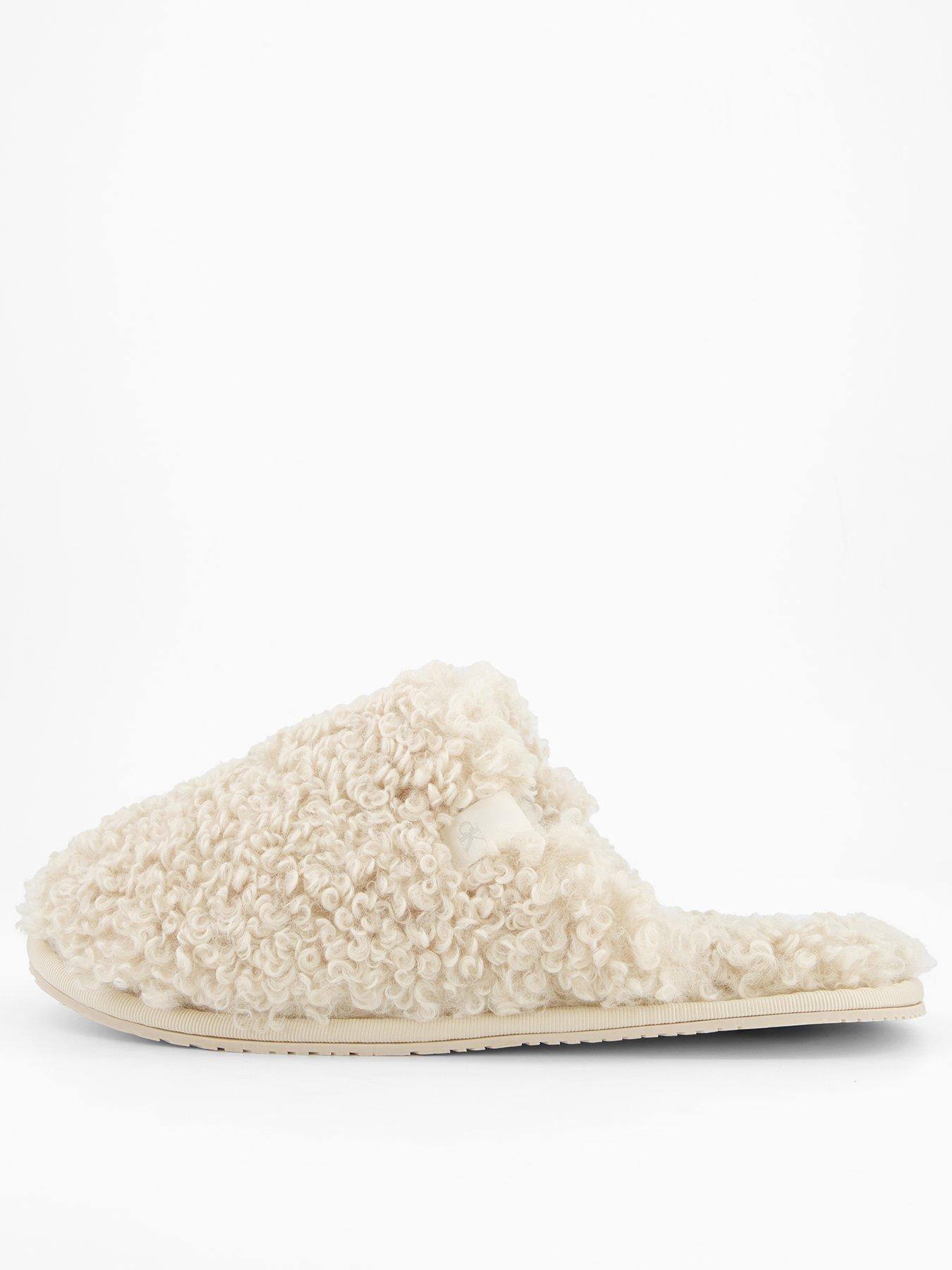  image of calvin-klein-faux-shearling-sherpa-slippers-cream