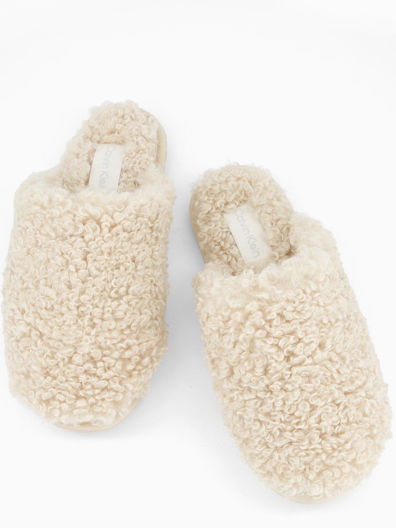  image of calvin-klein-faux-shearling-sherpa-slippers-cream