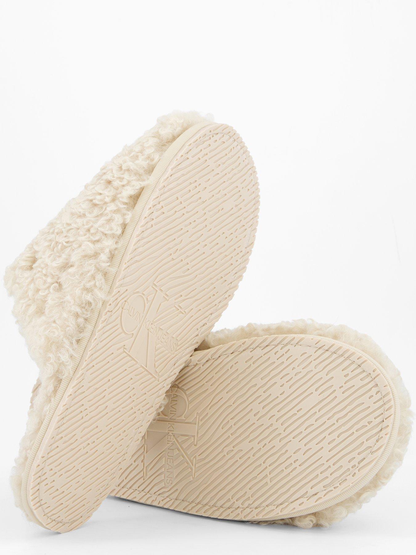  image of calvin-klein-faux-shearling-sherpa-slippers-cream