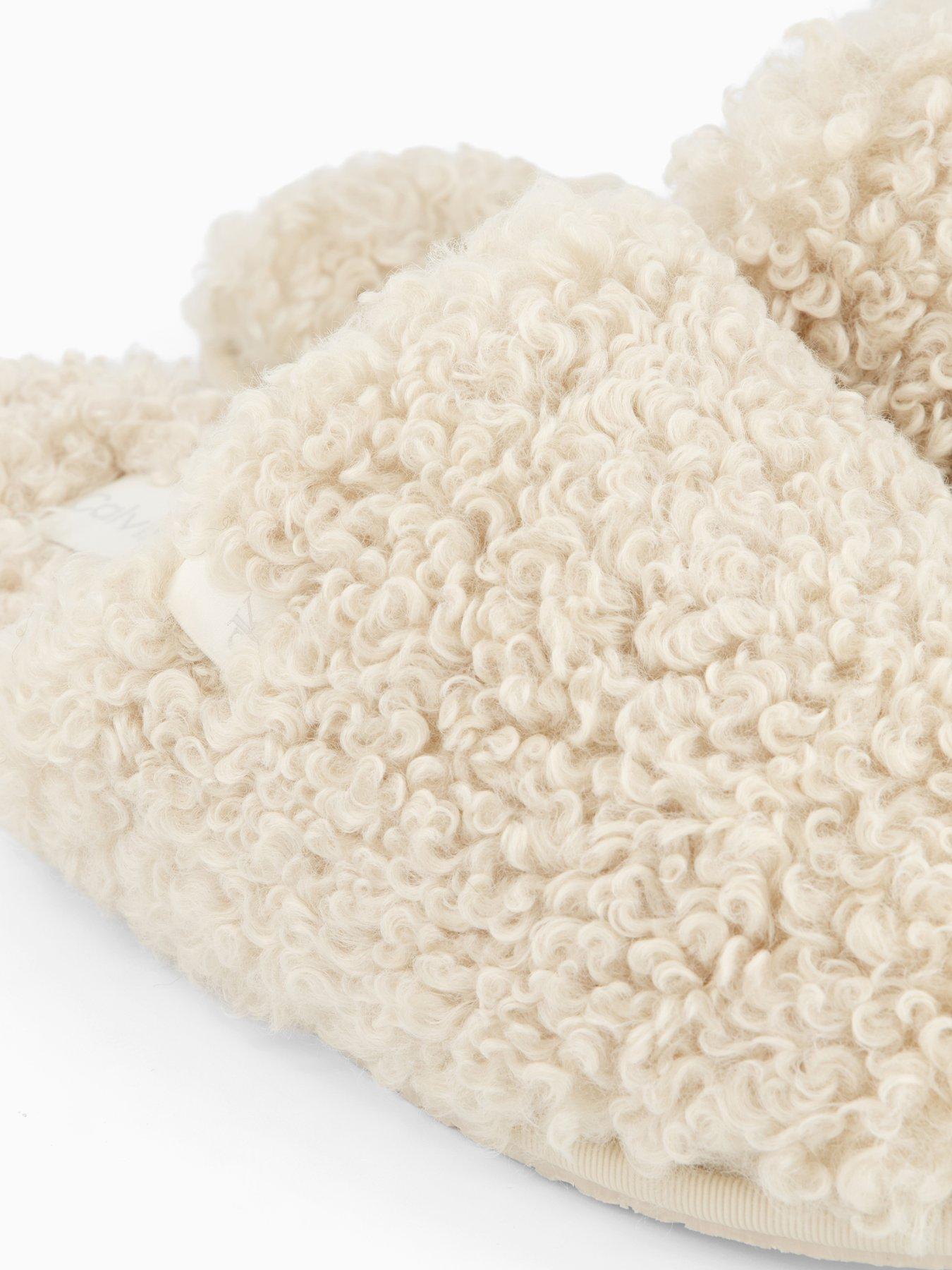  image of calvin-klein-faux-shearling-sherpa-slippers-cream