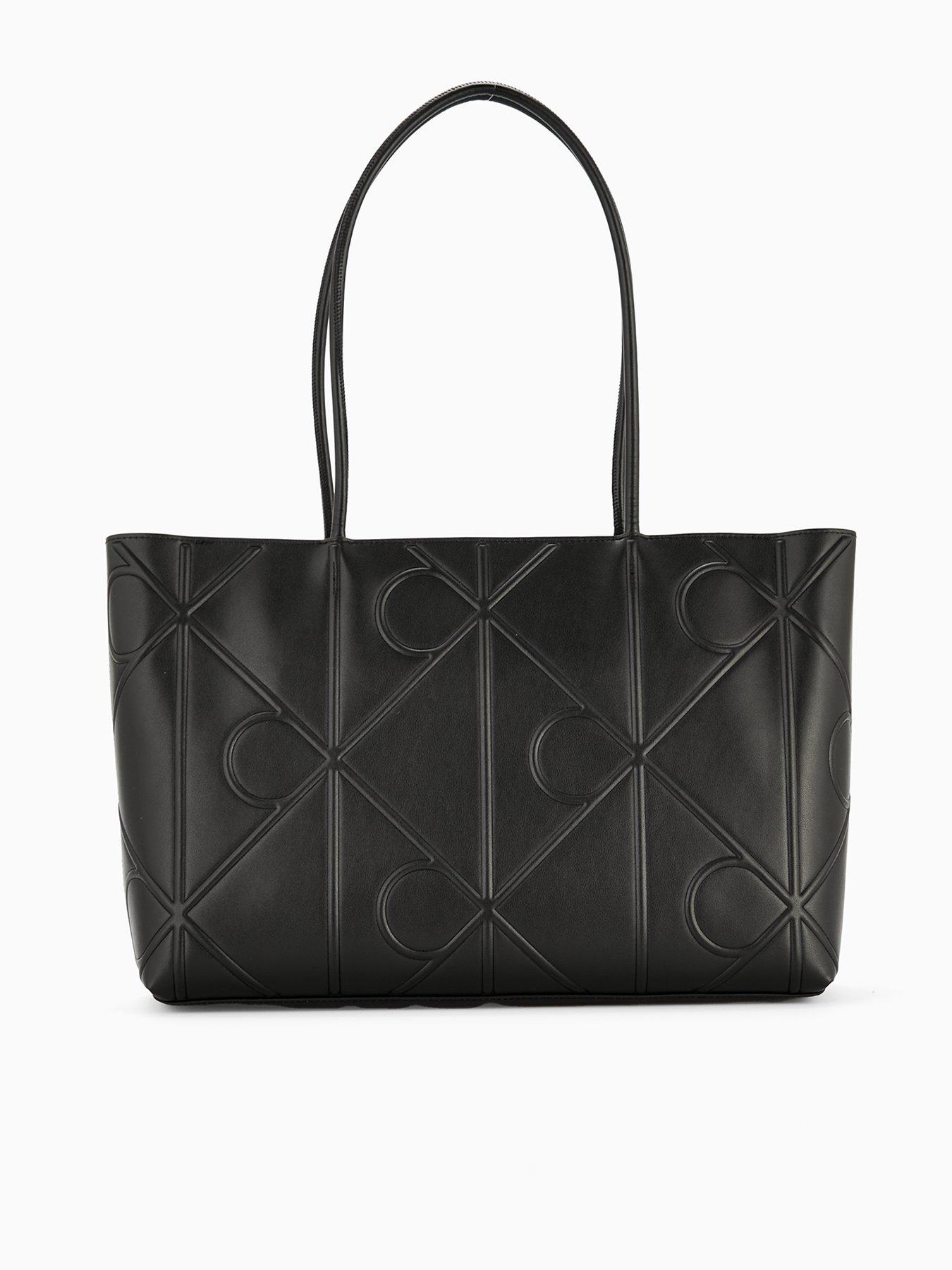 Calvin Klein Embroidered Leather Tote Bag - Black