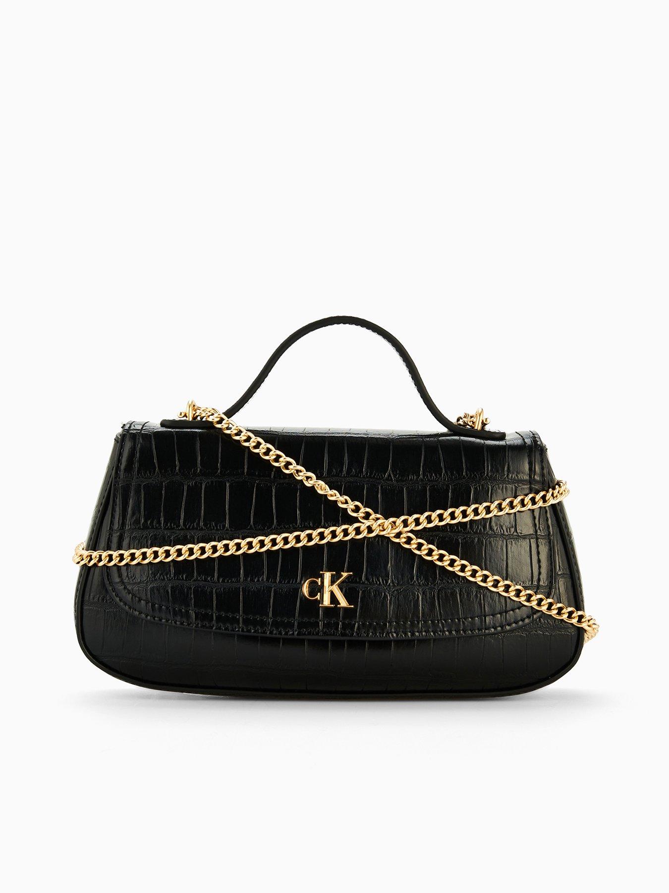 undefined Crocodile Print Top Handle Bag With Chain - Black