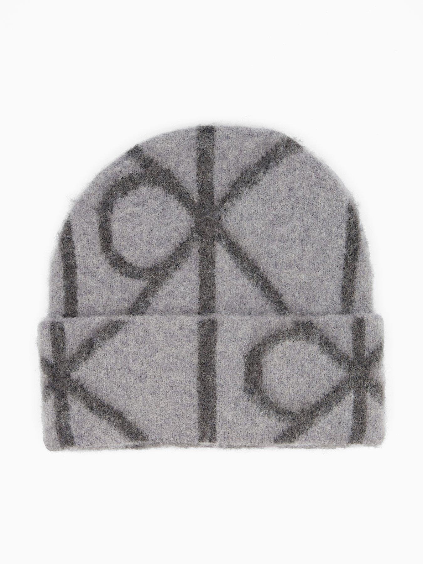 front image of calvin-klein-wool-blend-brushed-beanie-grey