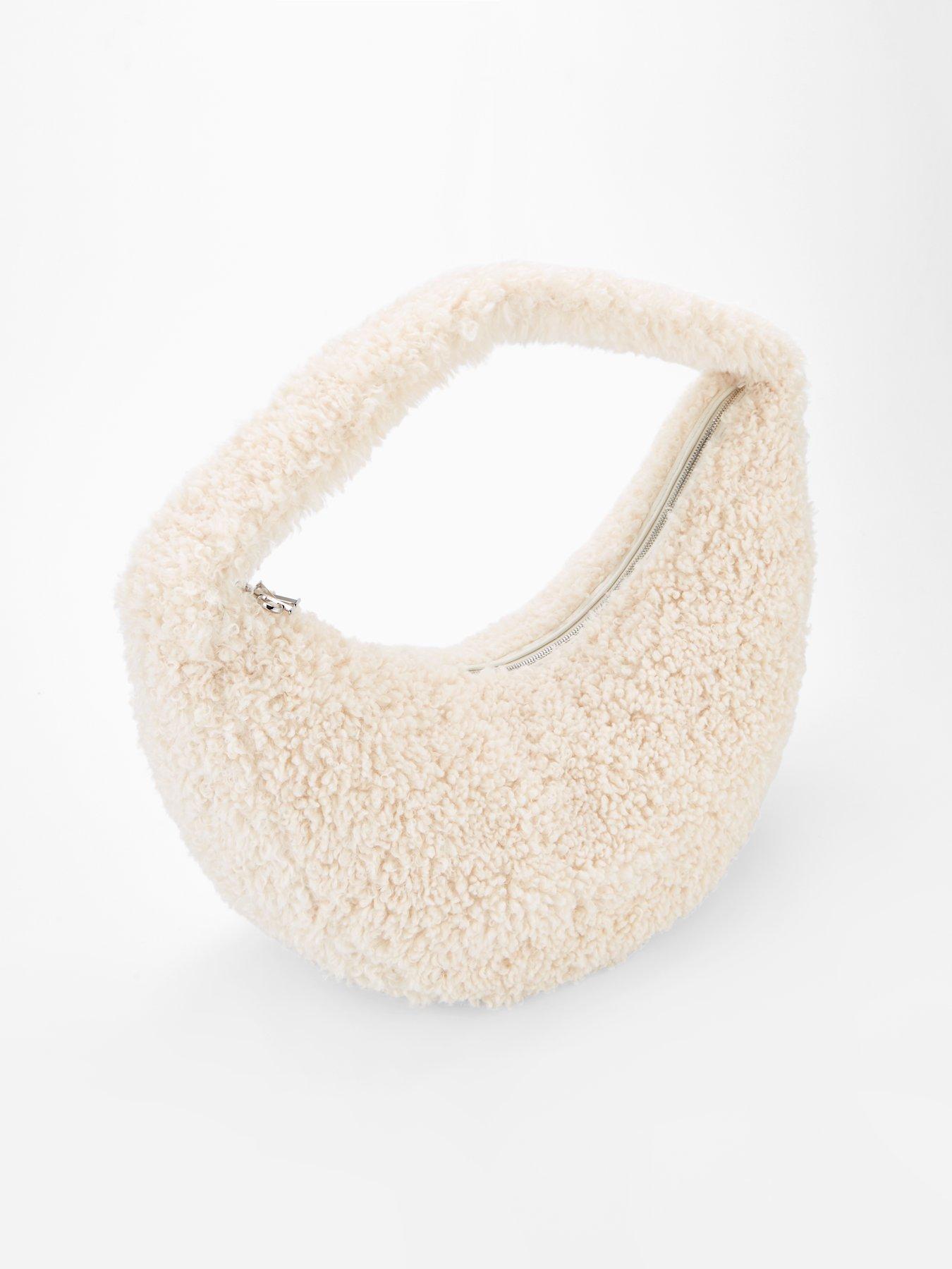 Image 2 of 4 of Calvin Klein Teddy Sherpa CK Large Shoulder Bag - Natural
