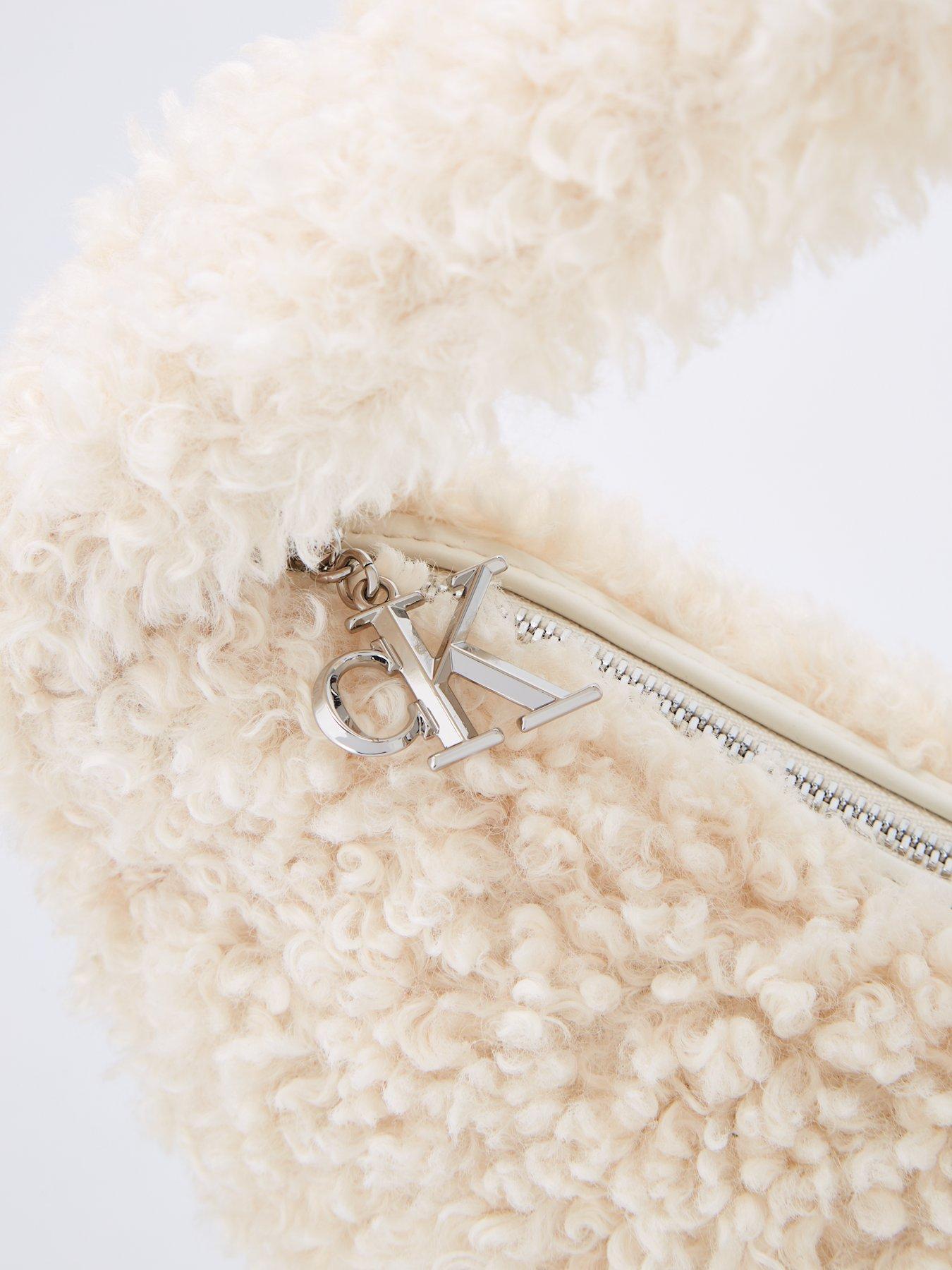 Image 3 of 4 of Calvin Klein Teddy Sherpa CK Large Shoulder Bag - Natural