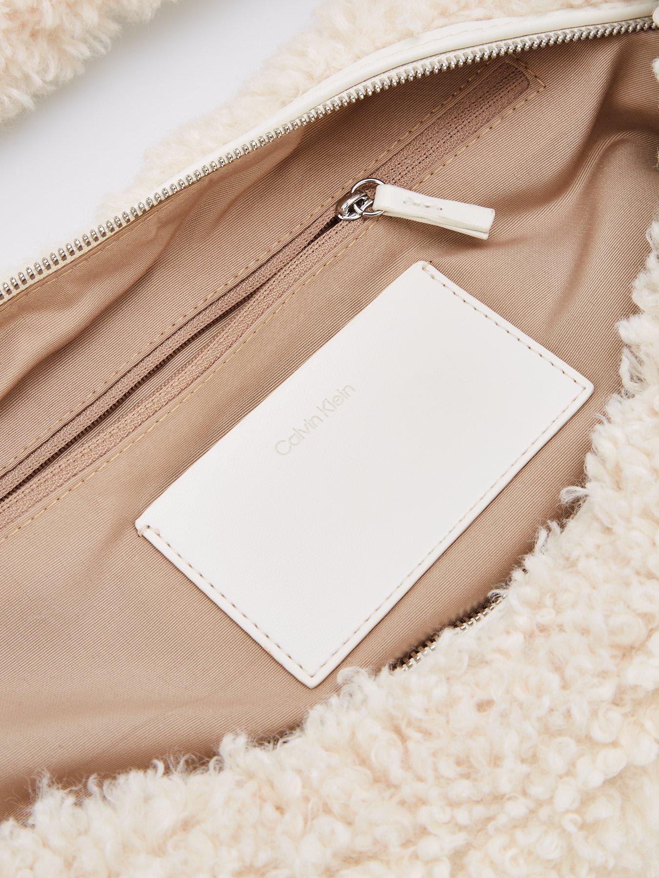 Image 4 of 4 of Calvin Klein Teddy Sherpa CK Large Shoulder Bag - Natural