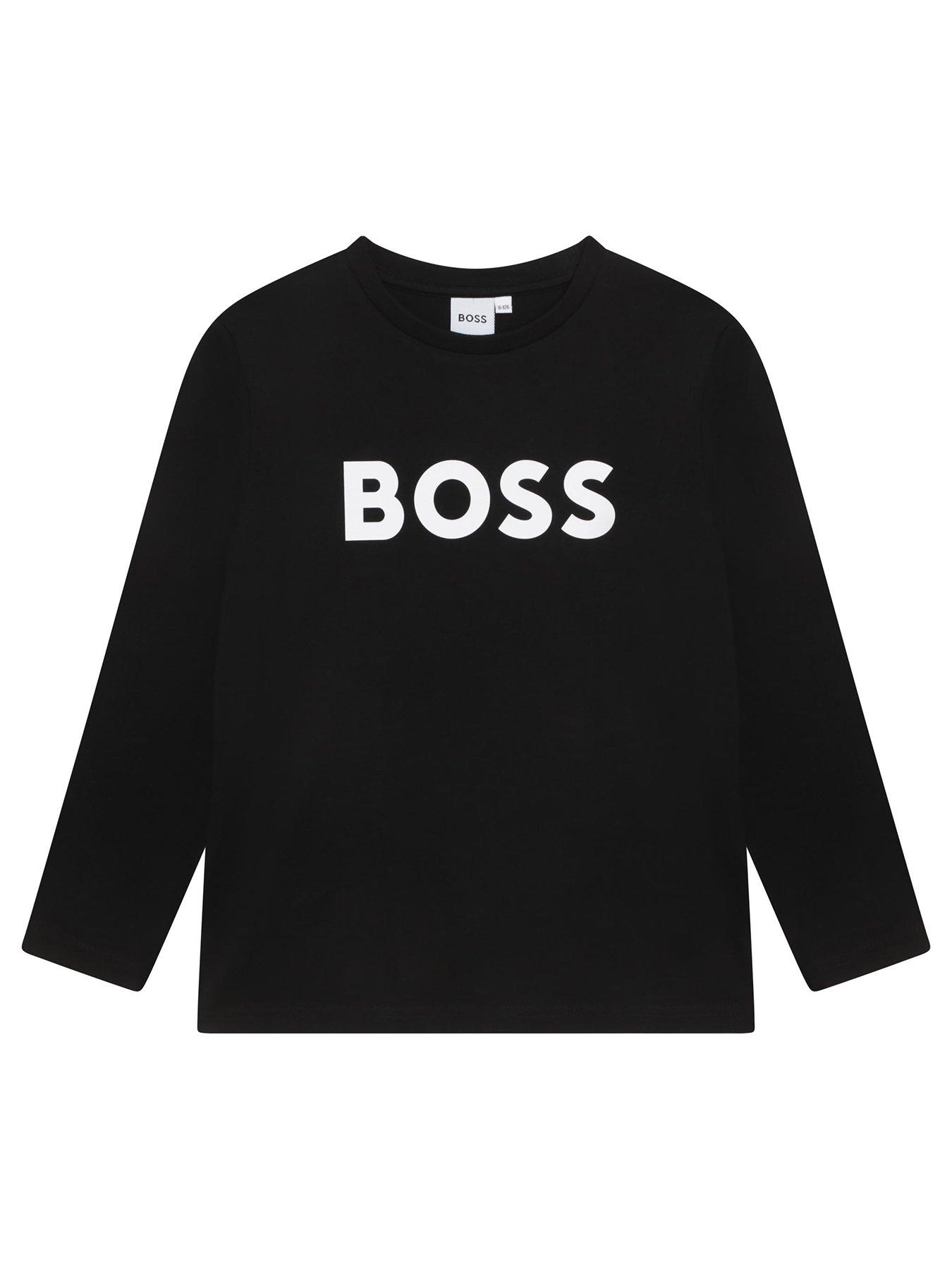  image of boss-boys-long-sleeve-large-logo-t-shirt-black