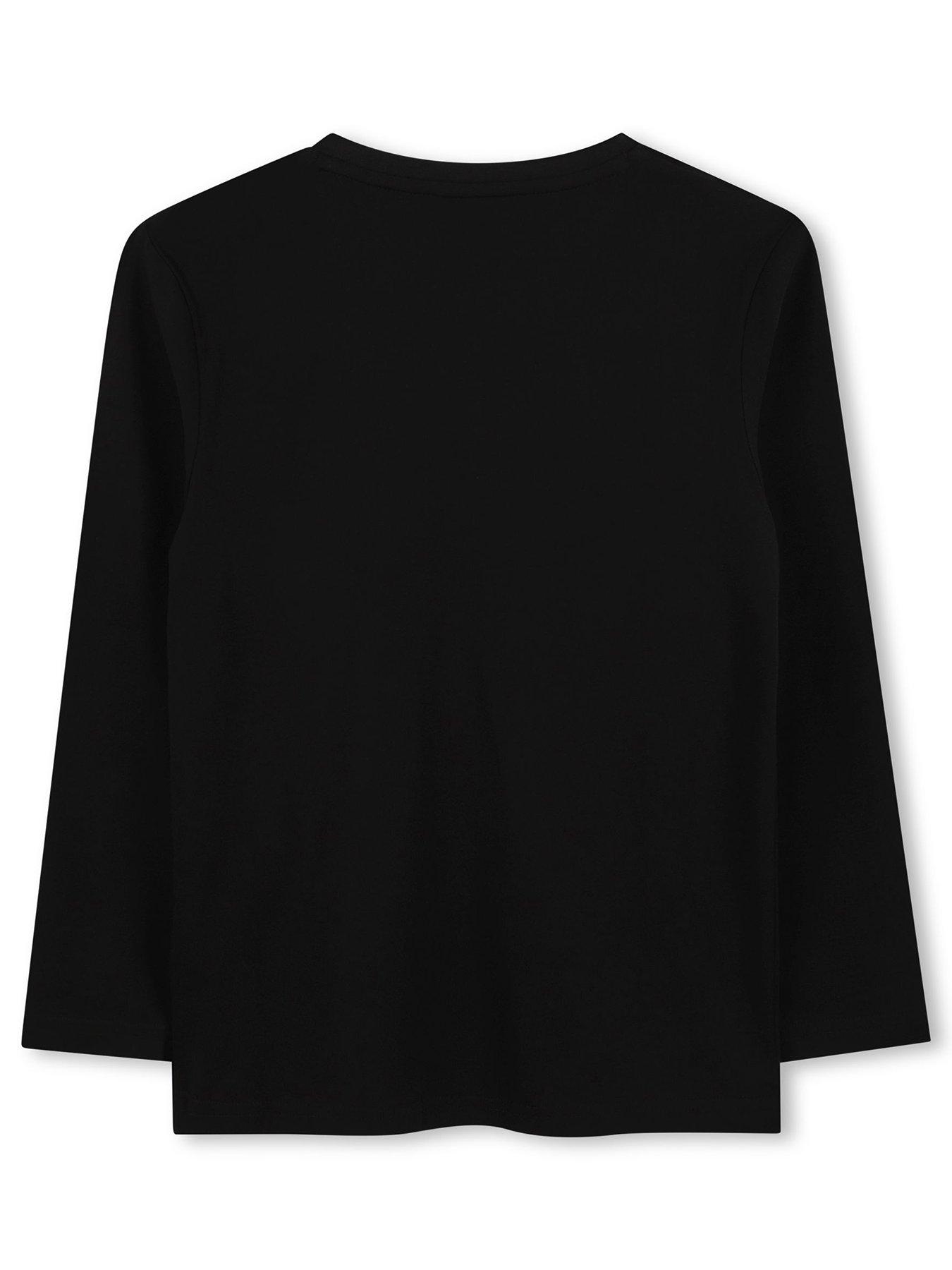 back image of boss-boys-long-sleeve-large-logo-t-shirt-black