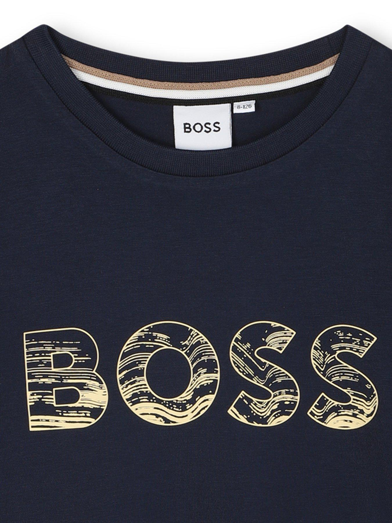  image of boss-boys-print-logo-short-sleeve-t-shirt-navy