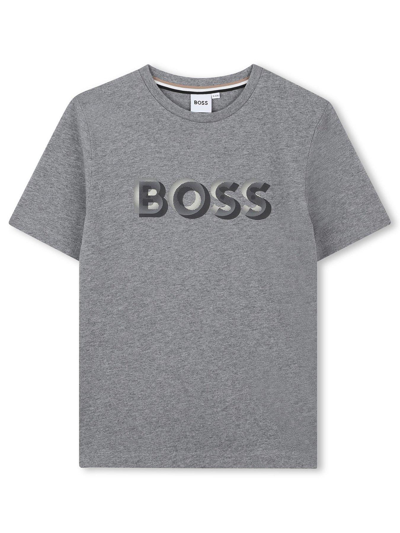 front image of boss-boys-short-sleeve-logo-t-shirt-grey