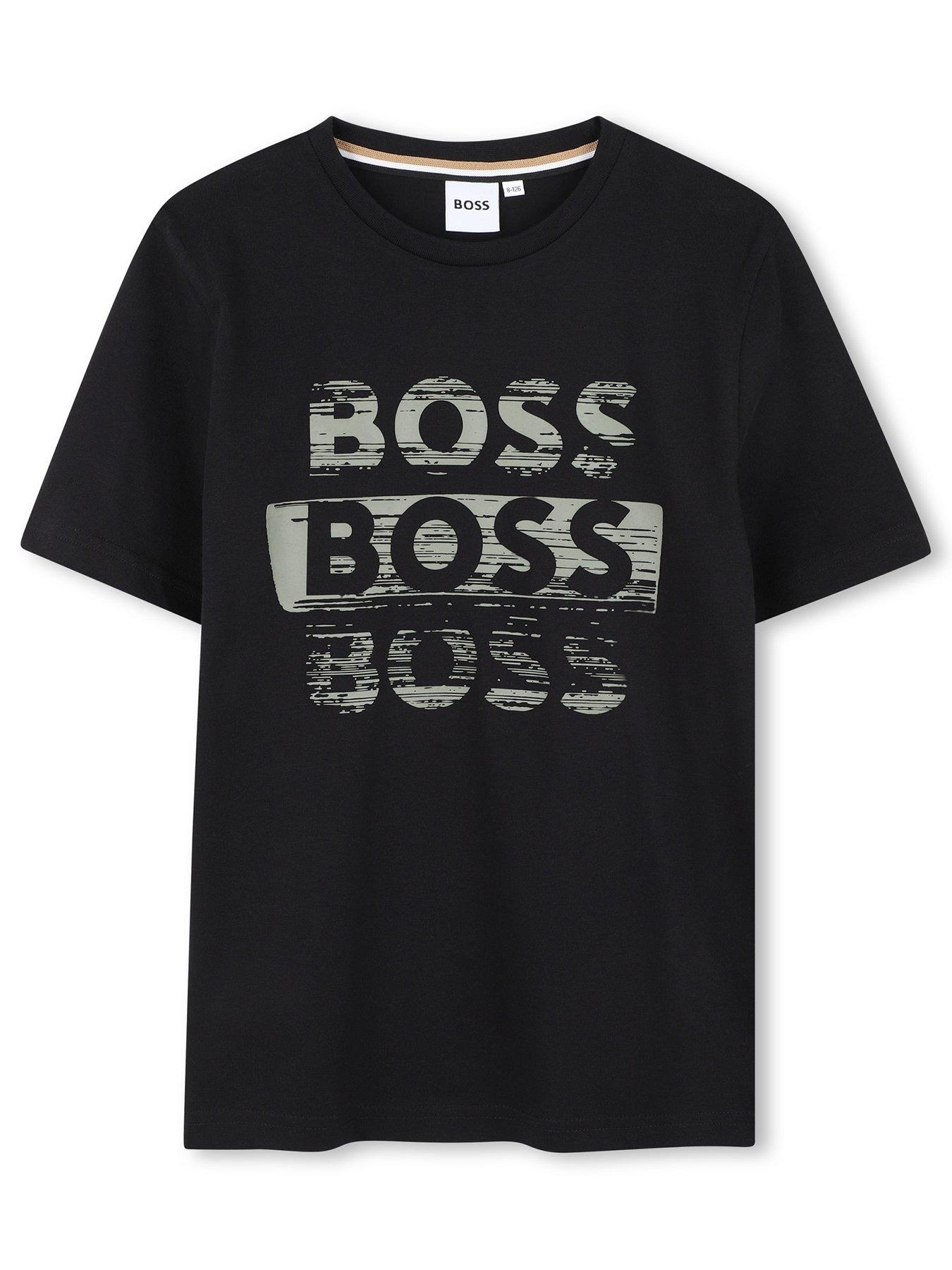 front image of boss-boys-multi-logo-short-sleeve-t-shirt-black