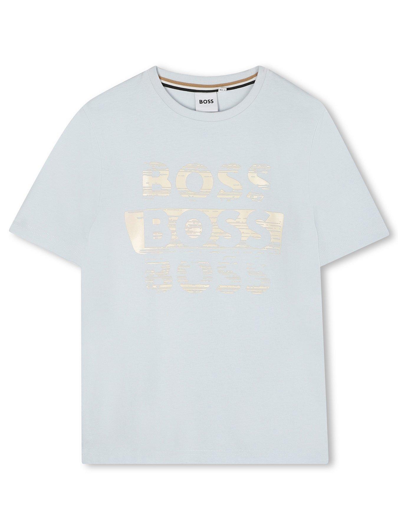 BOSS Boys Multi Logo Short Sleeve T-Shirt - Light Blue