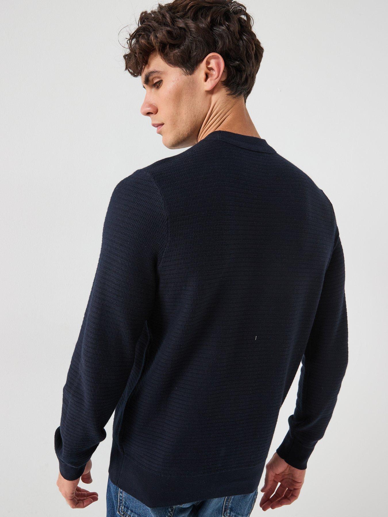 Image 2 of 5 of BOSS Anion Regular Fit Waffle Crew Knitted Jumper - Navy