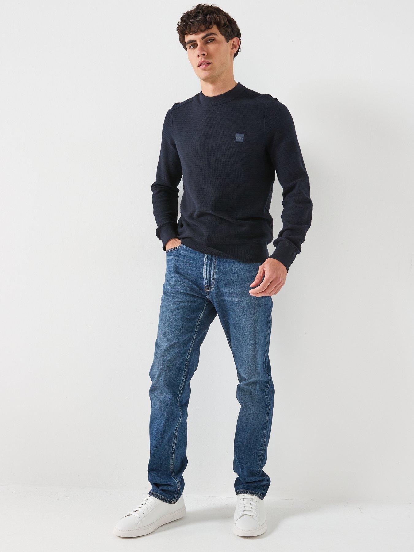 Image 3 of 5 of BOSS Anion Regular Fit Waffle Crew Knitted Jumper - Navy